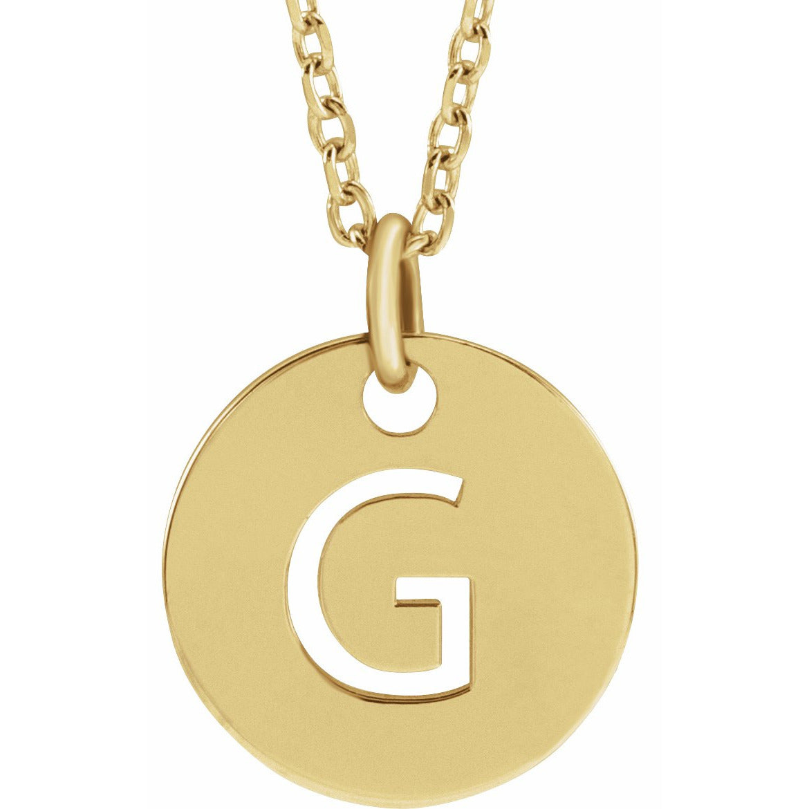 14K Yellow Initial G 10 mm Disc 16-18 Necklace