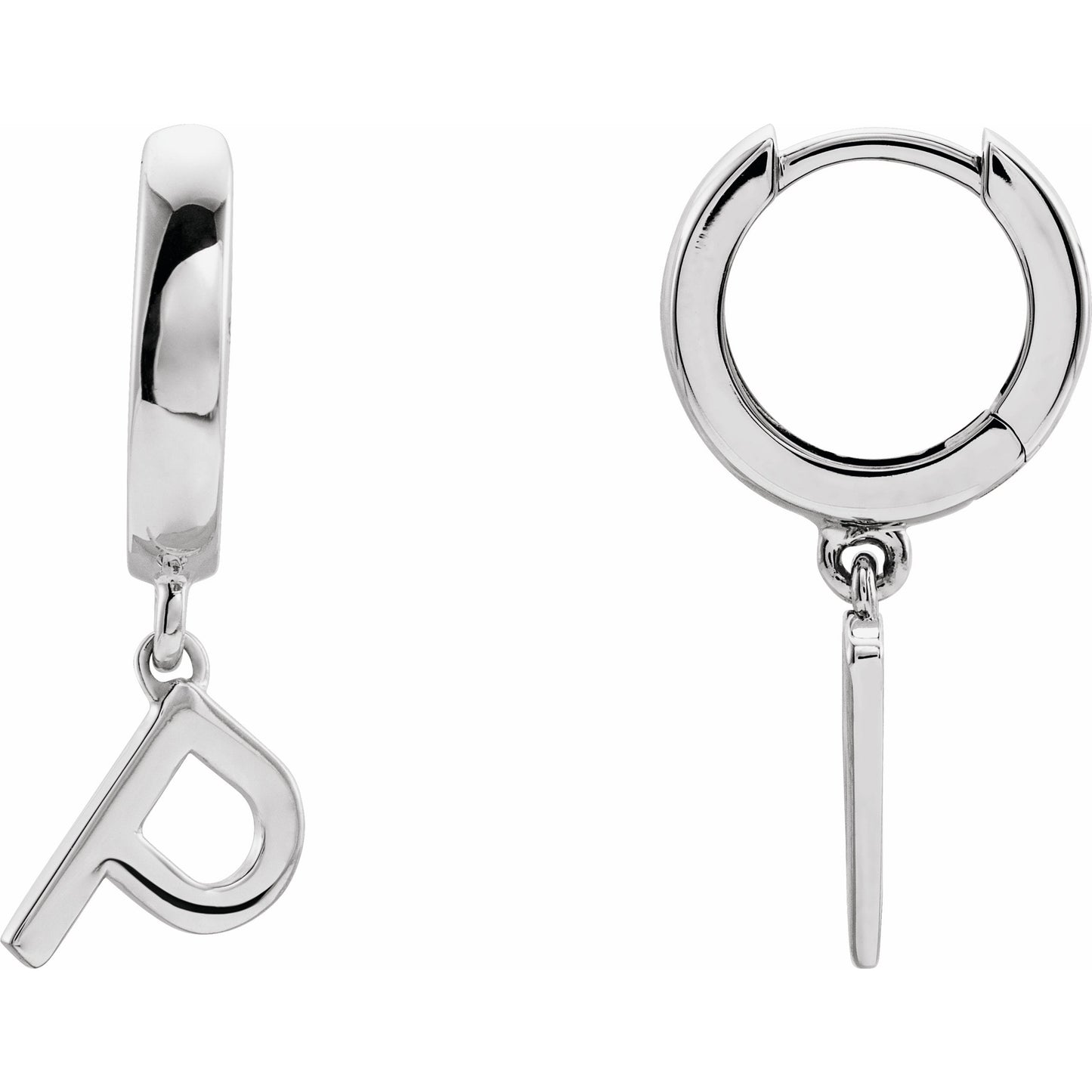 14K White Single Initial P Huggie