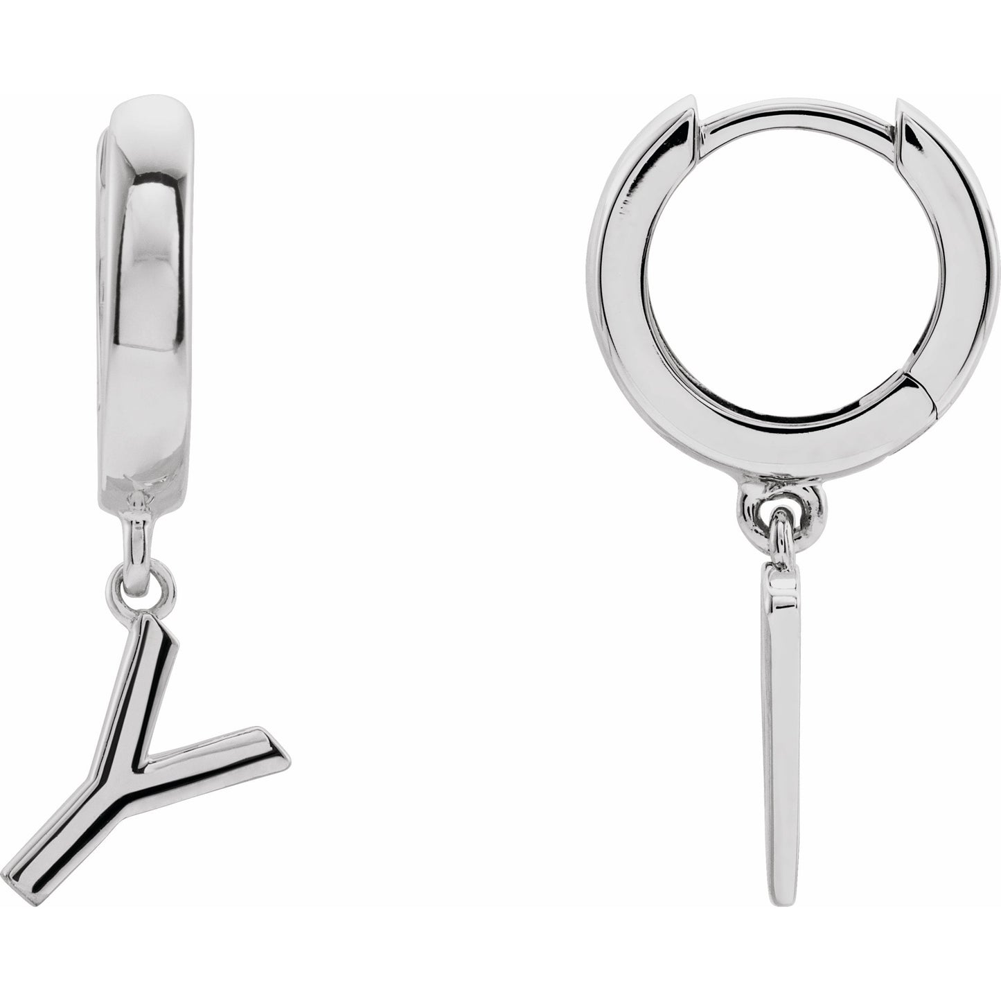14K White Single Initial Y Huggie