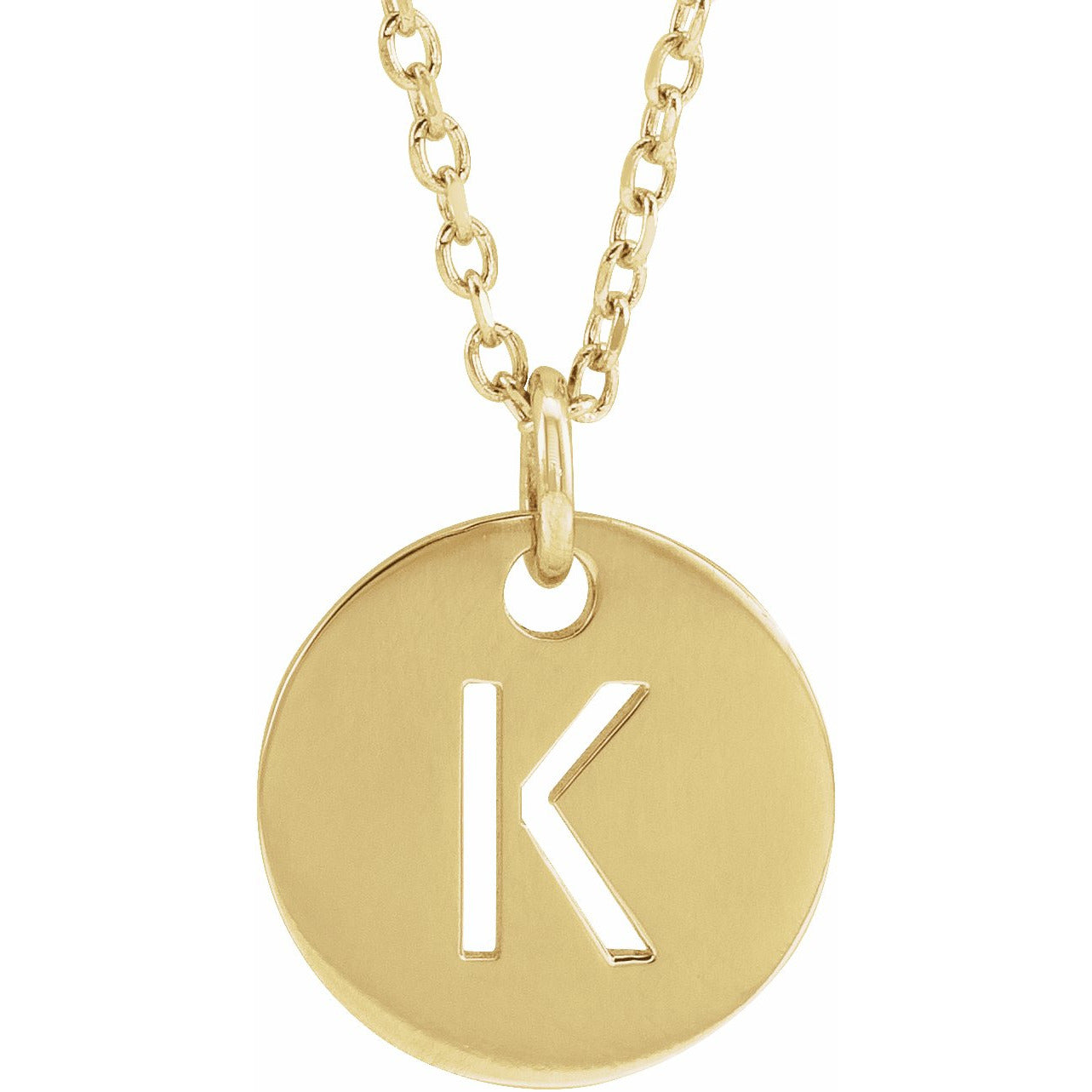 14K Yellow Initial K 10 mm Disc 16-18 Necklace
