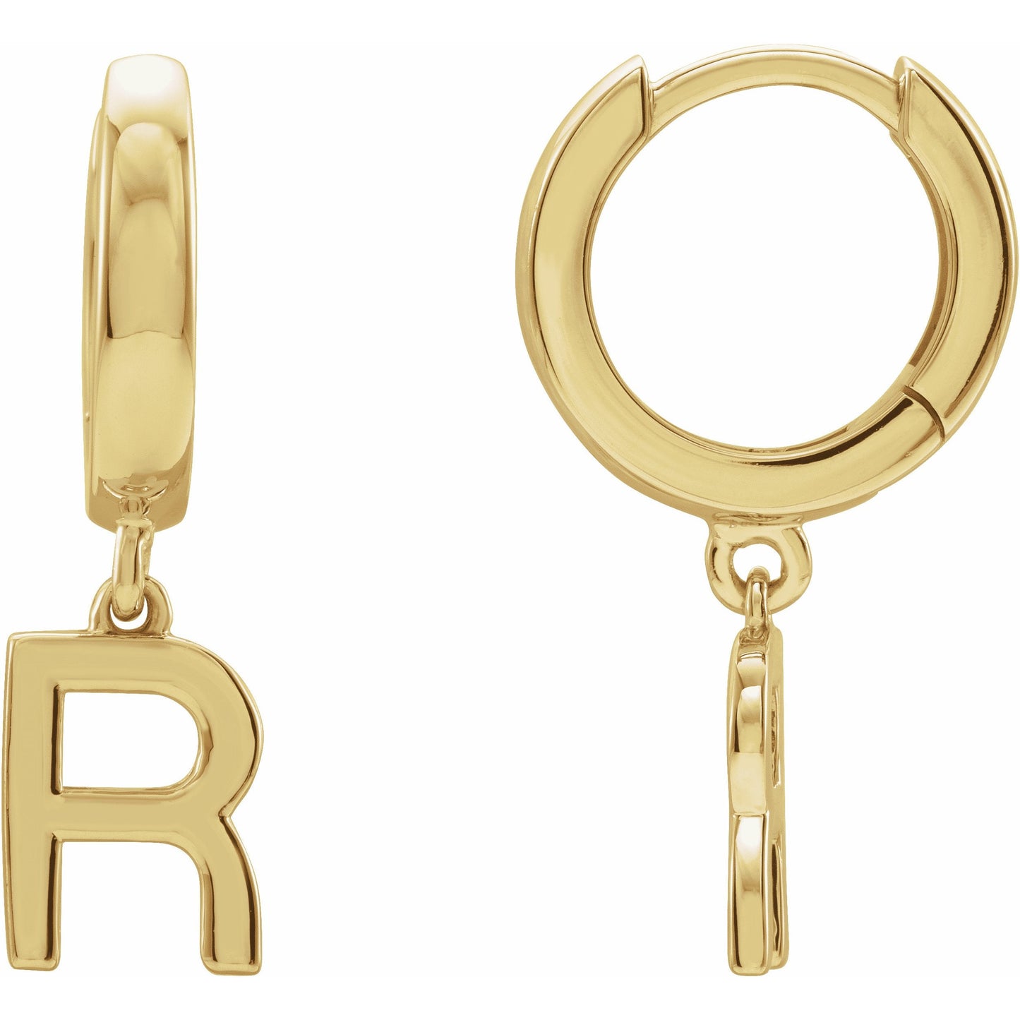 14K Yellow Single Initial R Huggie