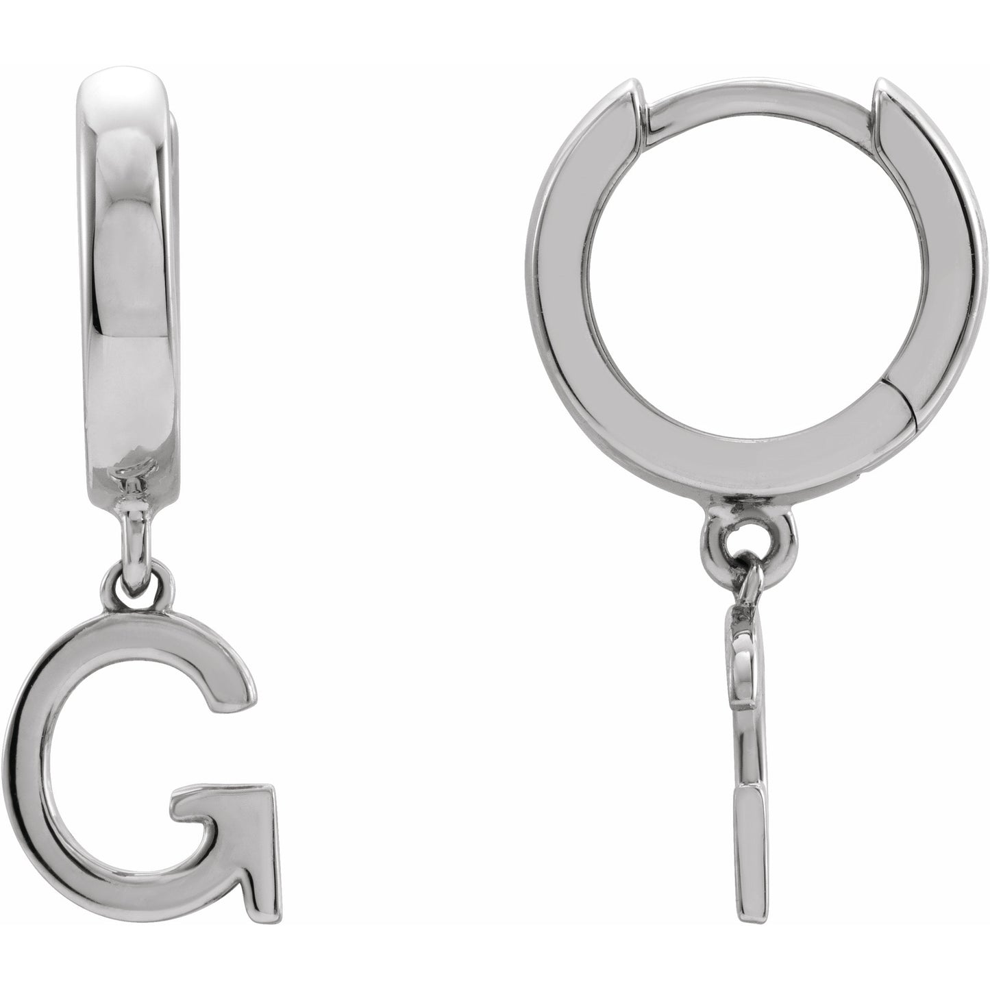 14K White Single Initial G Huggie