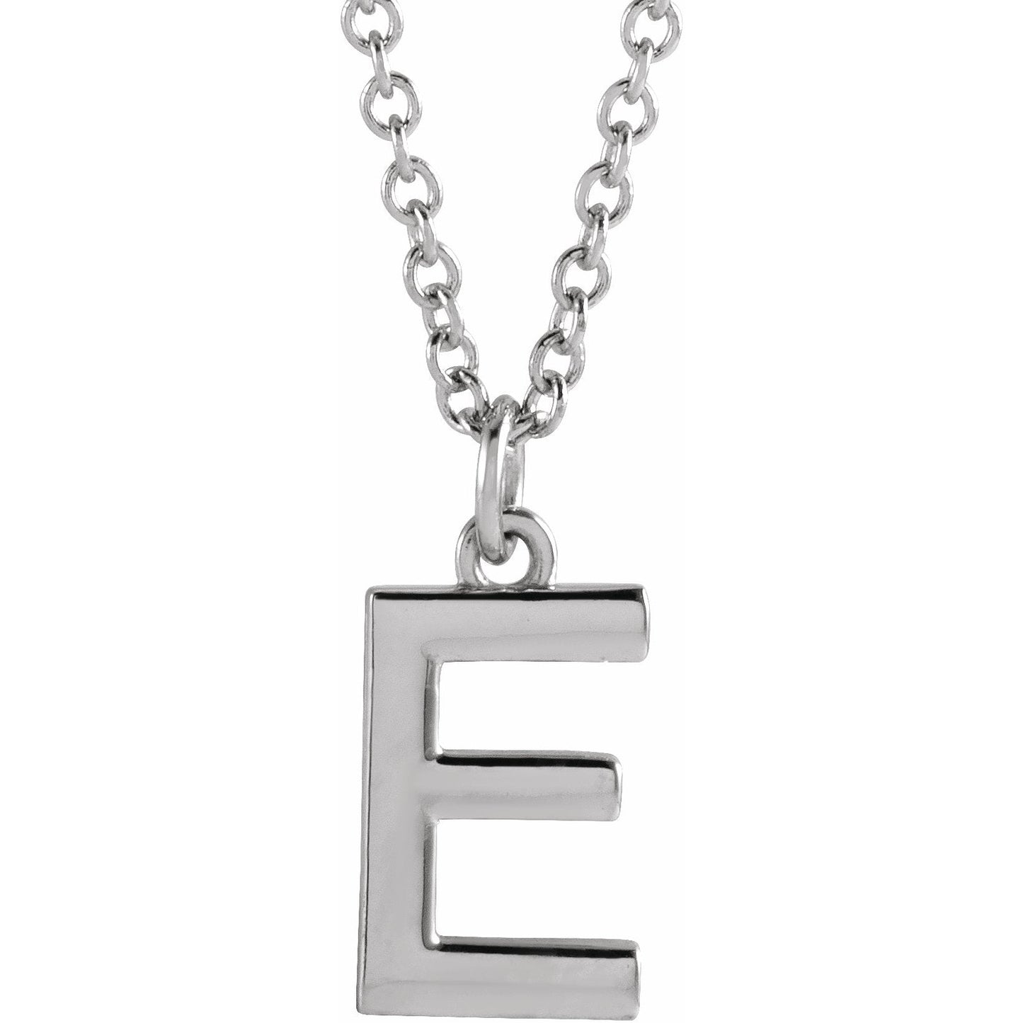 14K White Initial E Dangle 16 Necklace