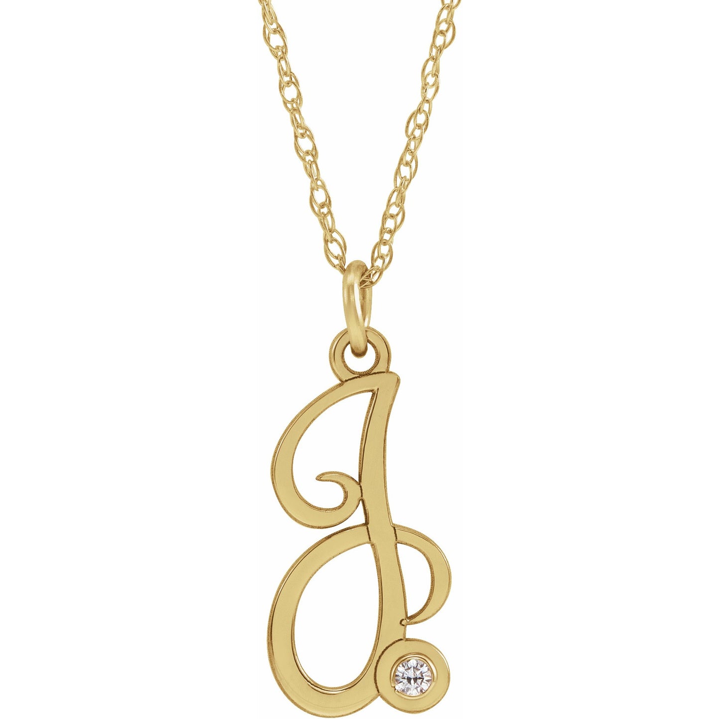 14K Yellow Gold-Plated .02 CT Diamond Script Initial J 16-18 Necklace