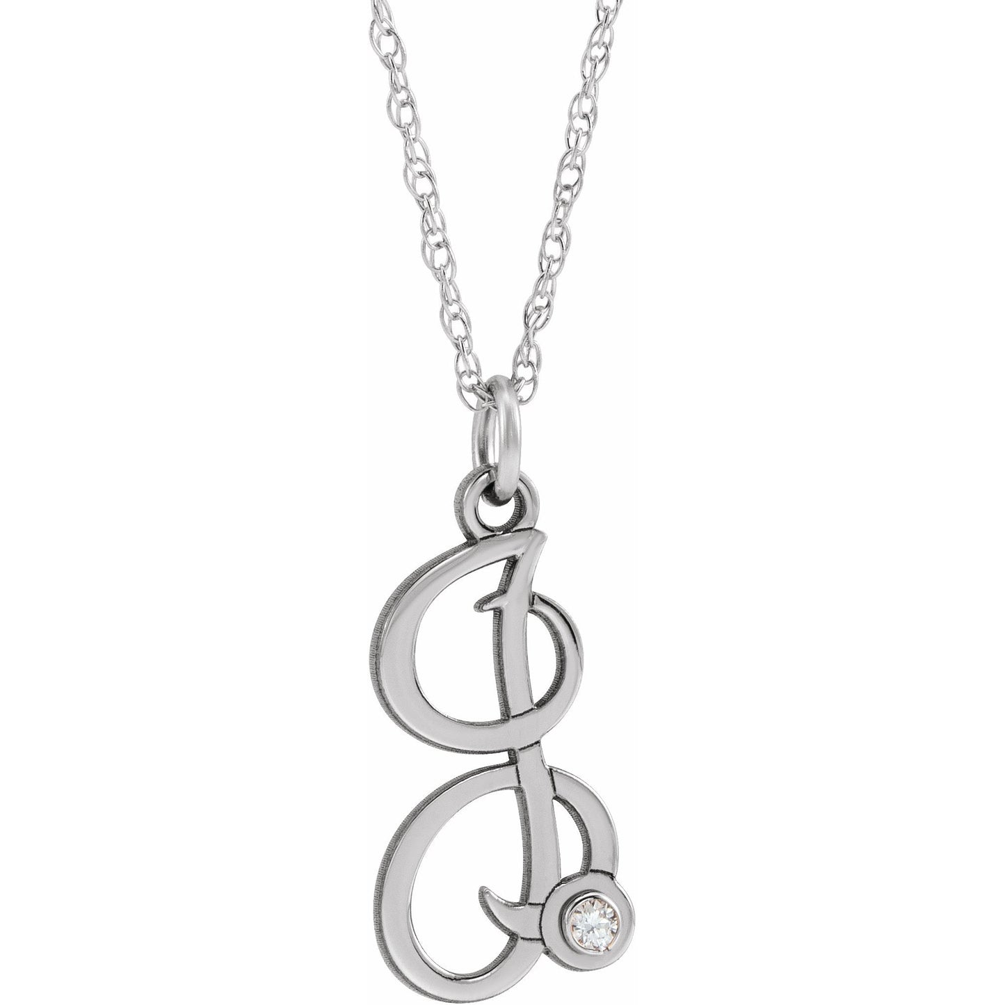 14K White .02 CT Diamond Script Initial I 16-18 Necklace