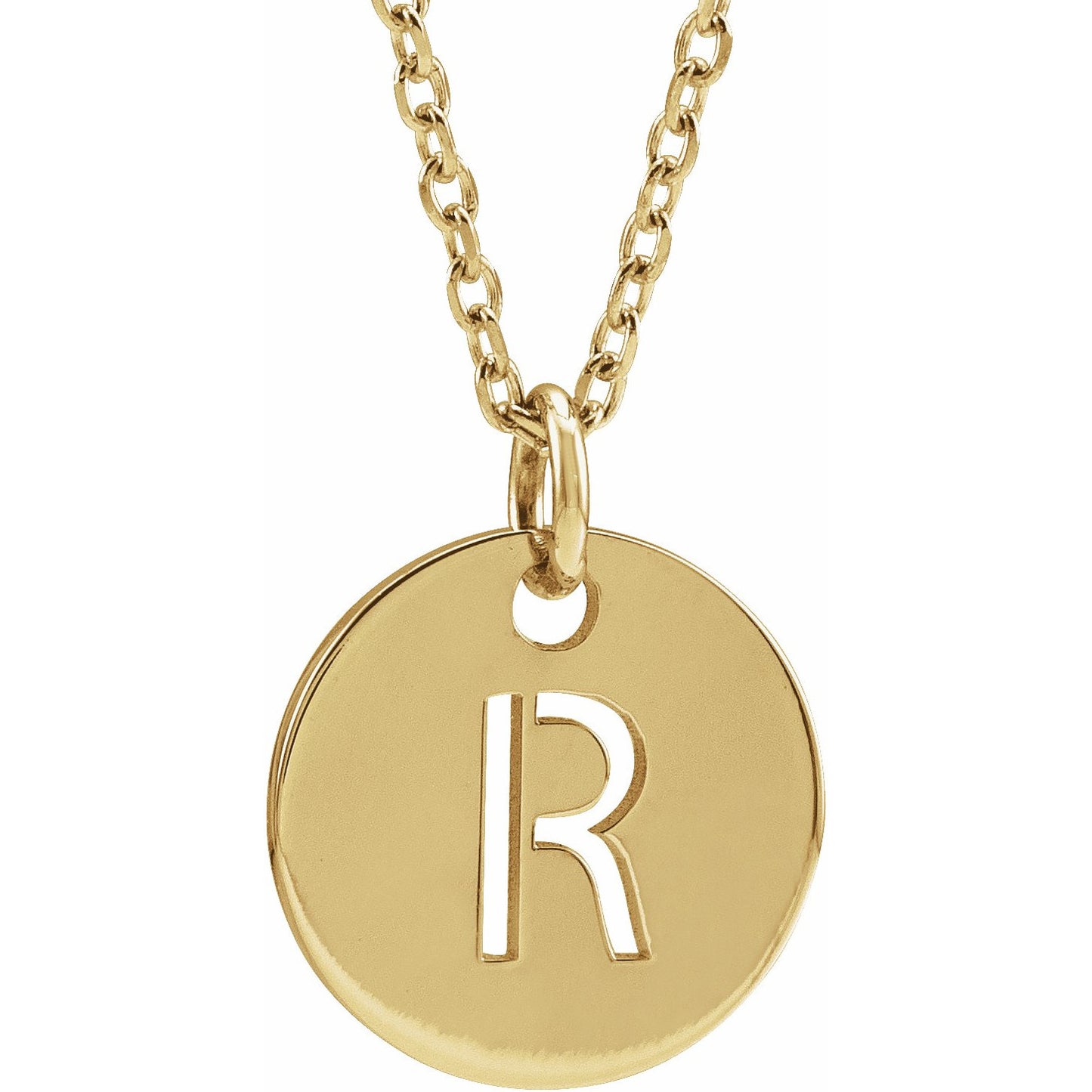 14K Yellow Initial R 10 mm Disc 16-18 Necklace