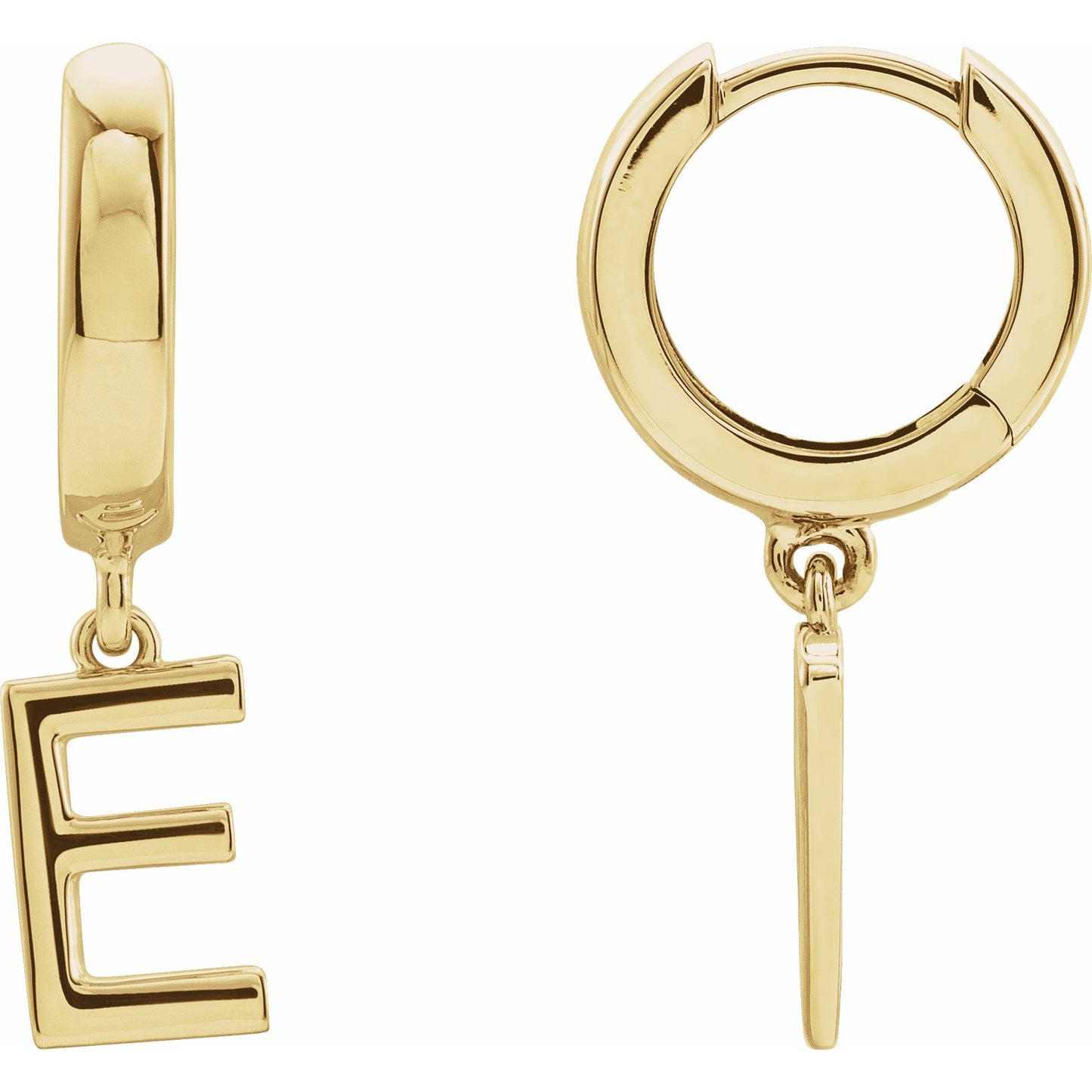 14K Yellow Single Initial E Huggie