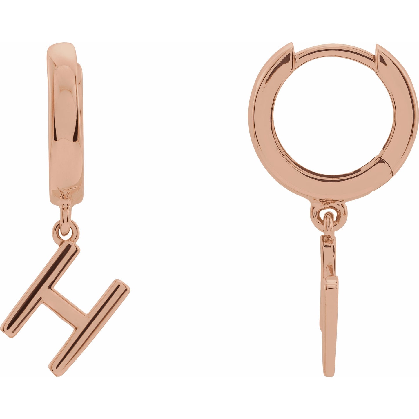 14K Rose Single Initial H Huggie