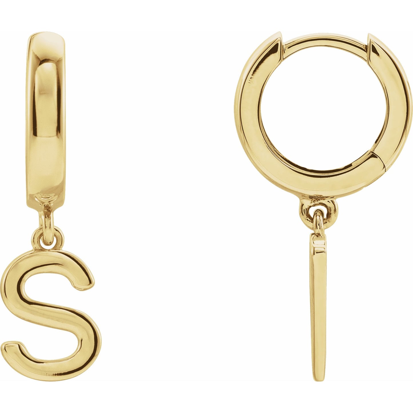 14K Yellow Single Initial S Huggie