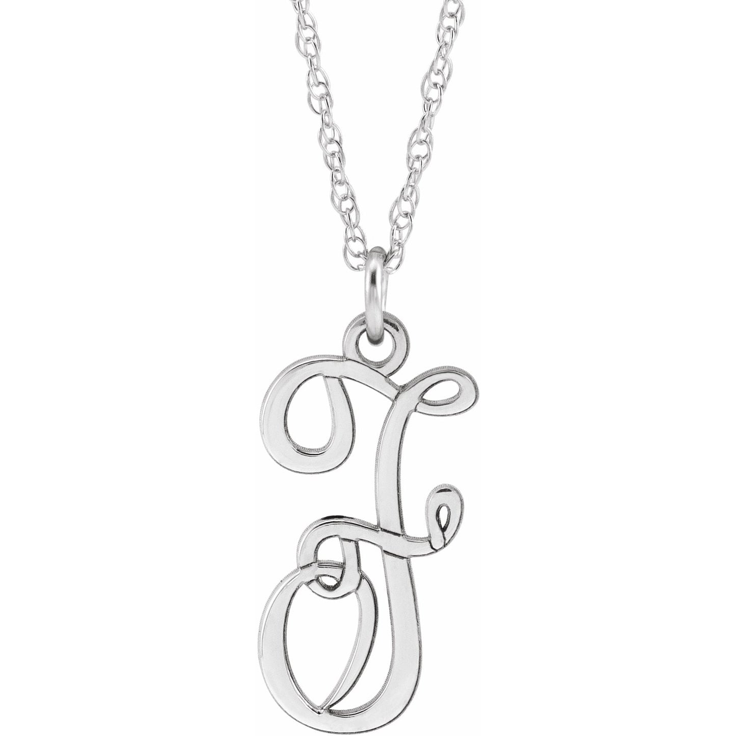 14K White Script Initial F 16-18 Necklace