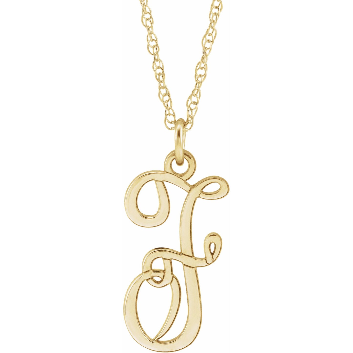 14K Yellow Script Initial F 16-18 Necklace