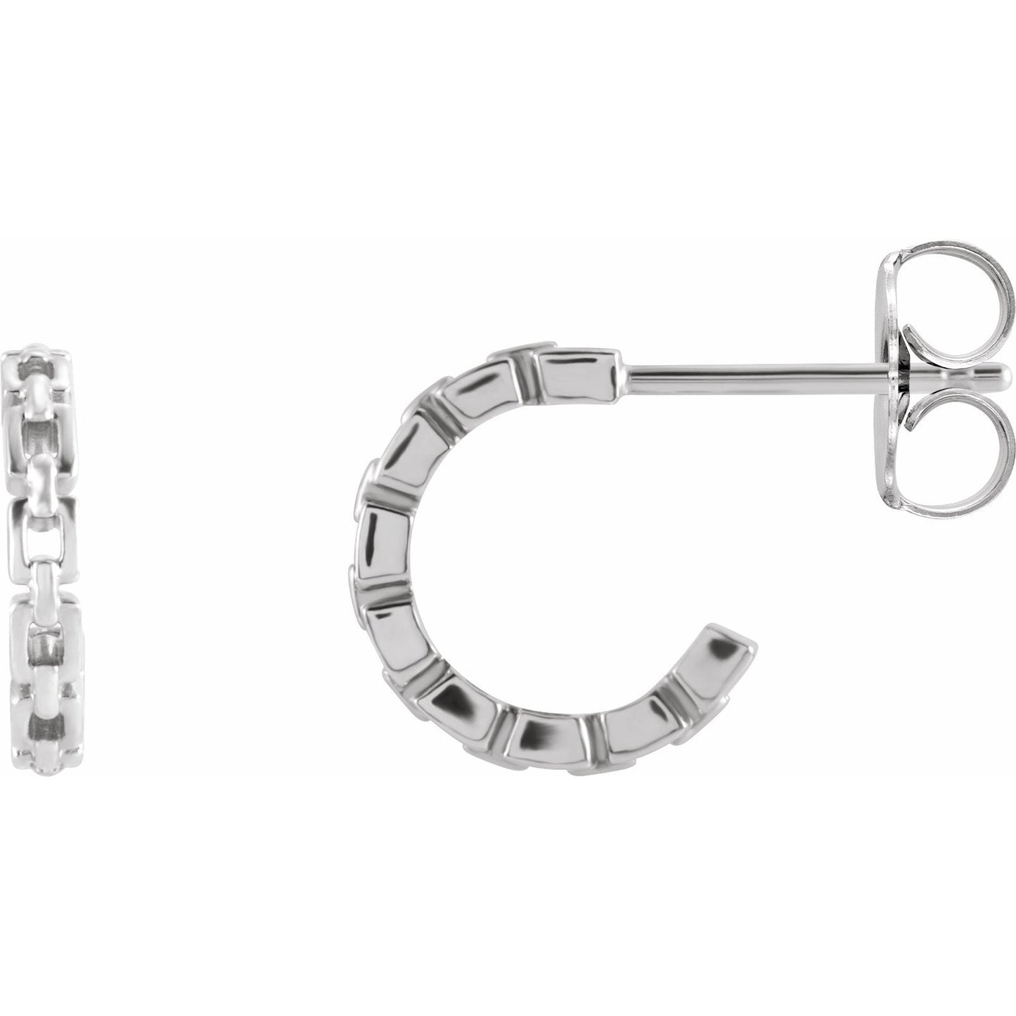 14K White 10.23 mm Chain Link Huggies