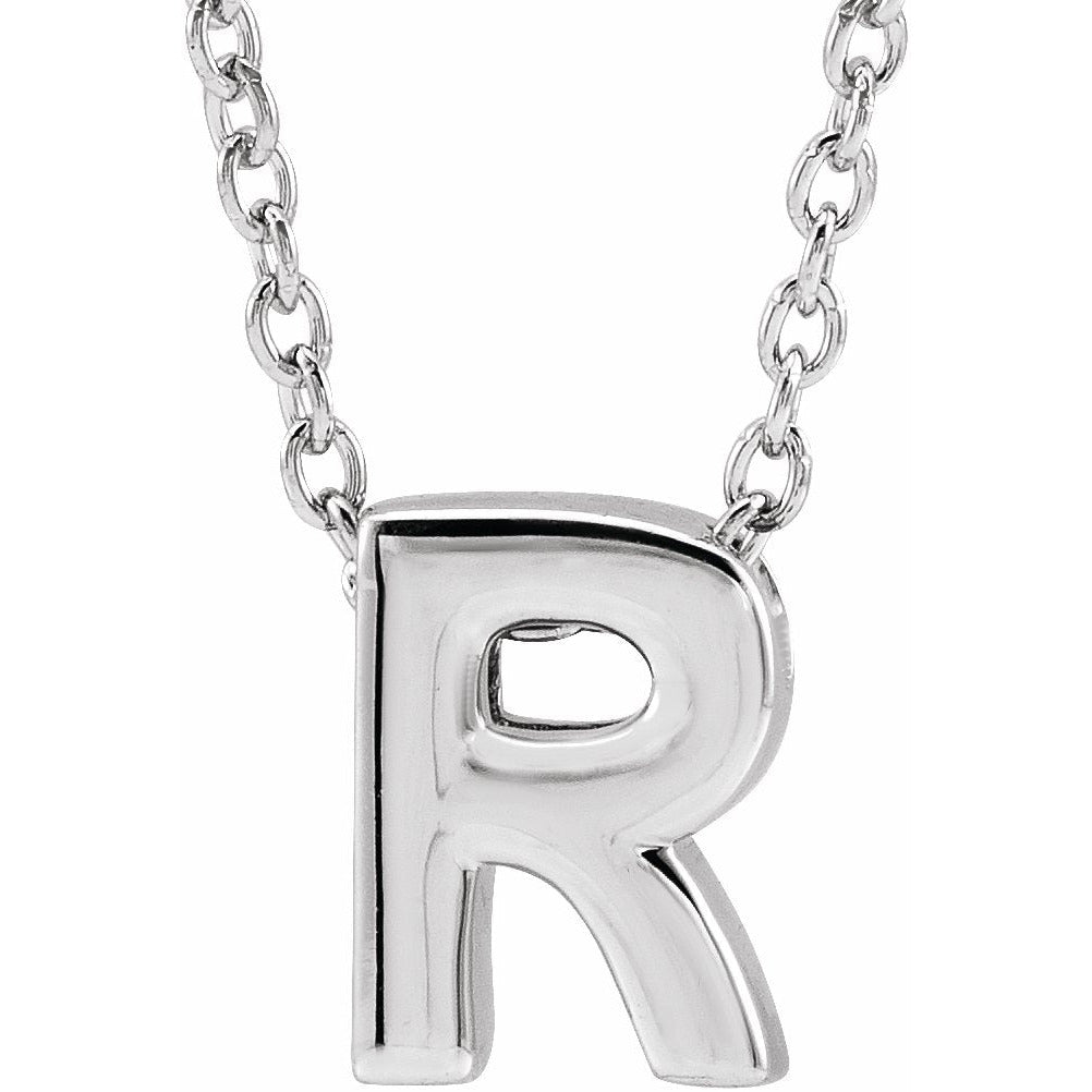 14K White Initial R Slide Pendant 16-18 Necklace