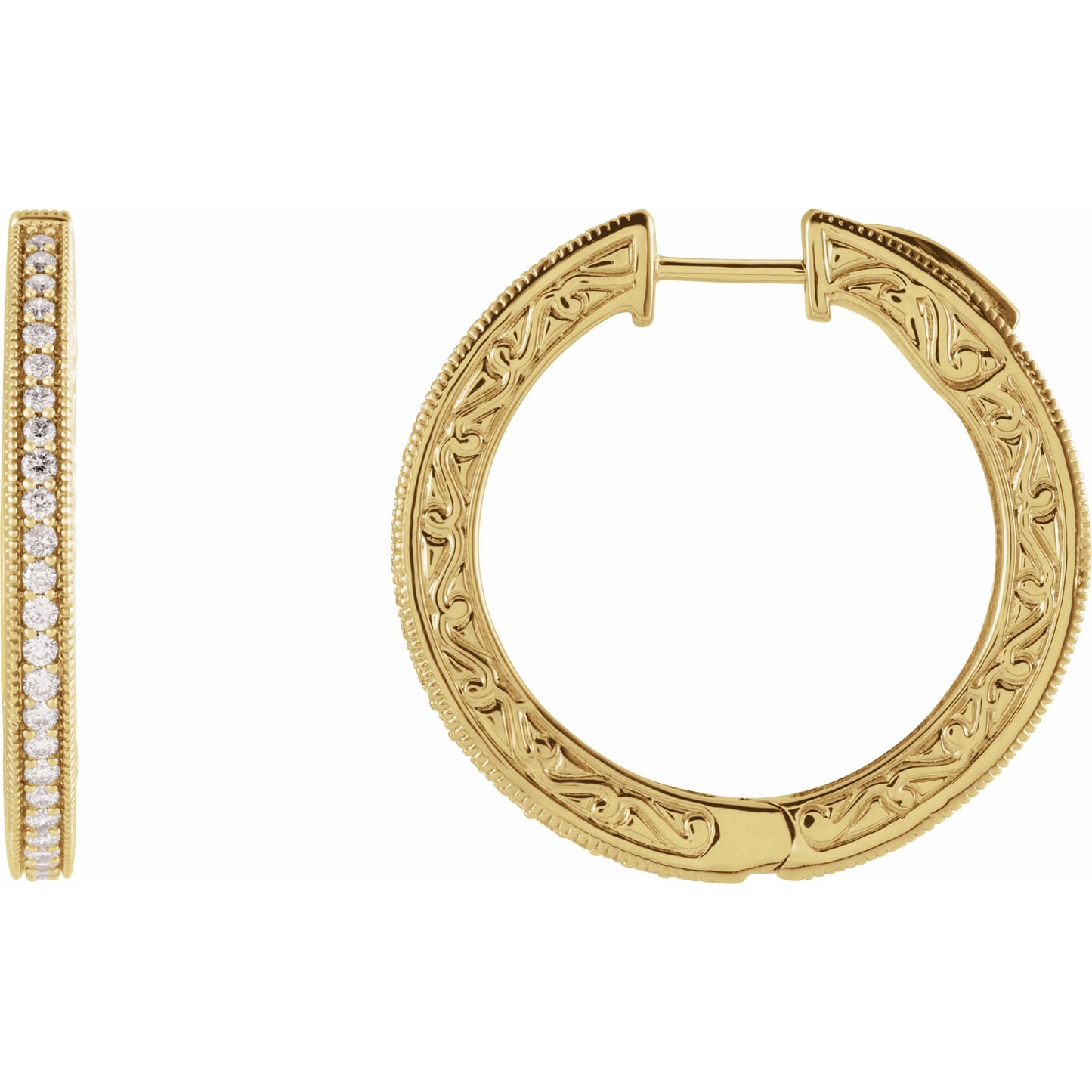 14K Yellow 1/2 CTW Diamond Sculptural Hoop Earrings with Vault Lock