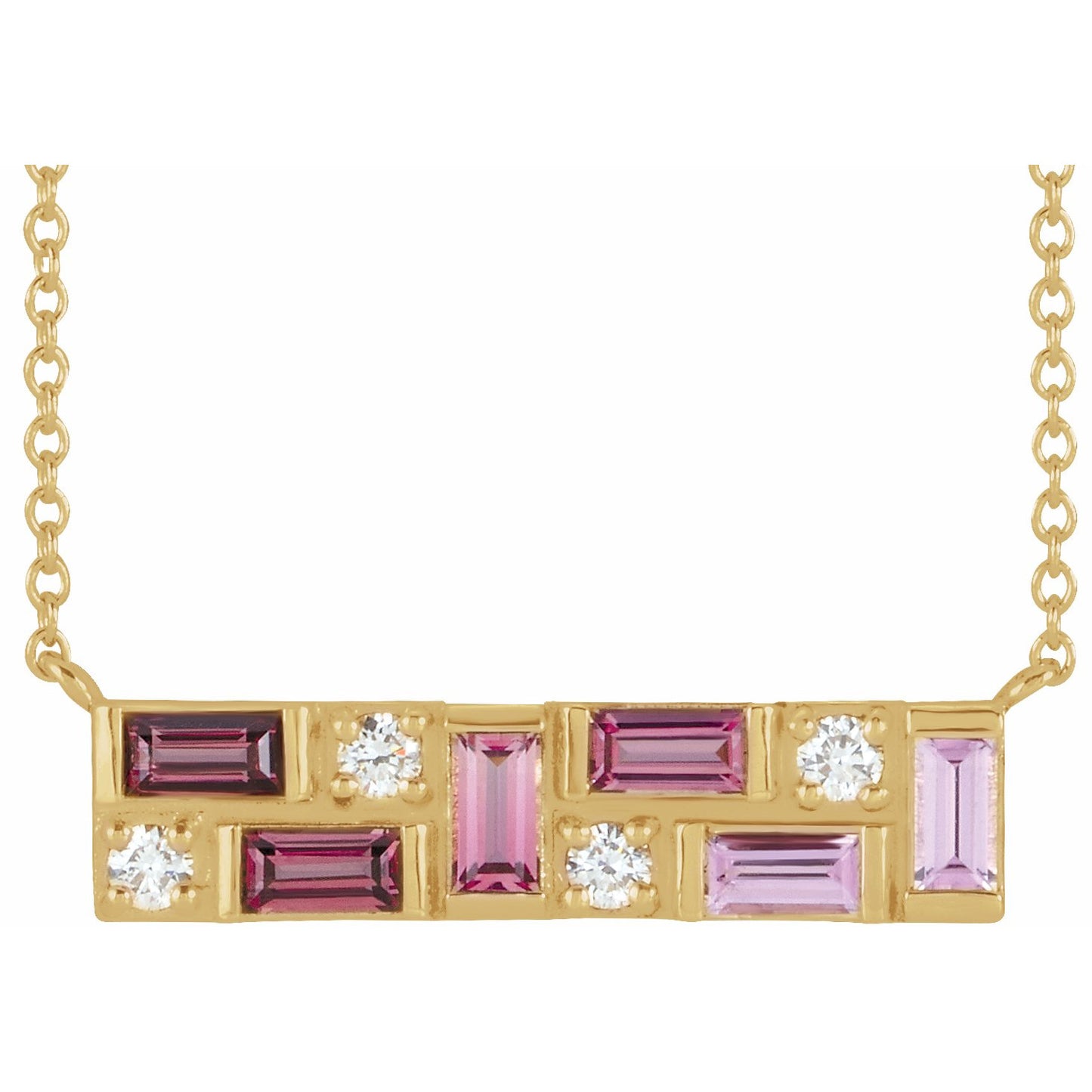 14K Yellow Pink Multi-Gemstone & 1/8 CTW Diamond Bar 18 Necklace