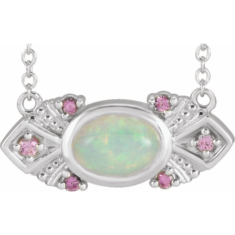 14K White Ethiopian Opal & Pink Sapphire Vintage-Inspired 18 Necklace