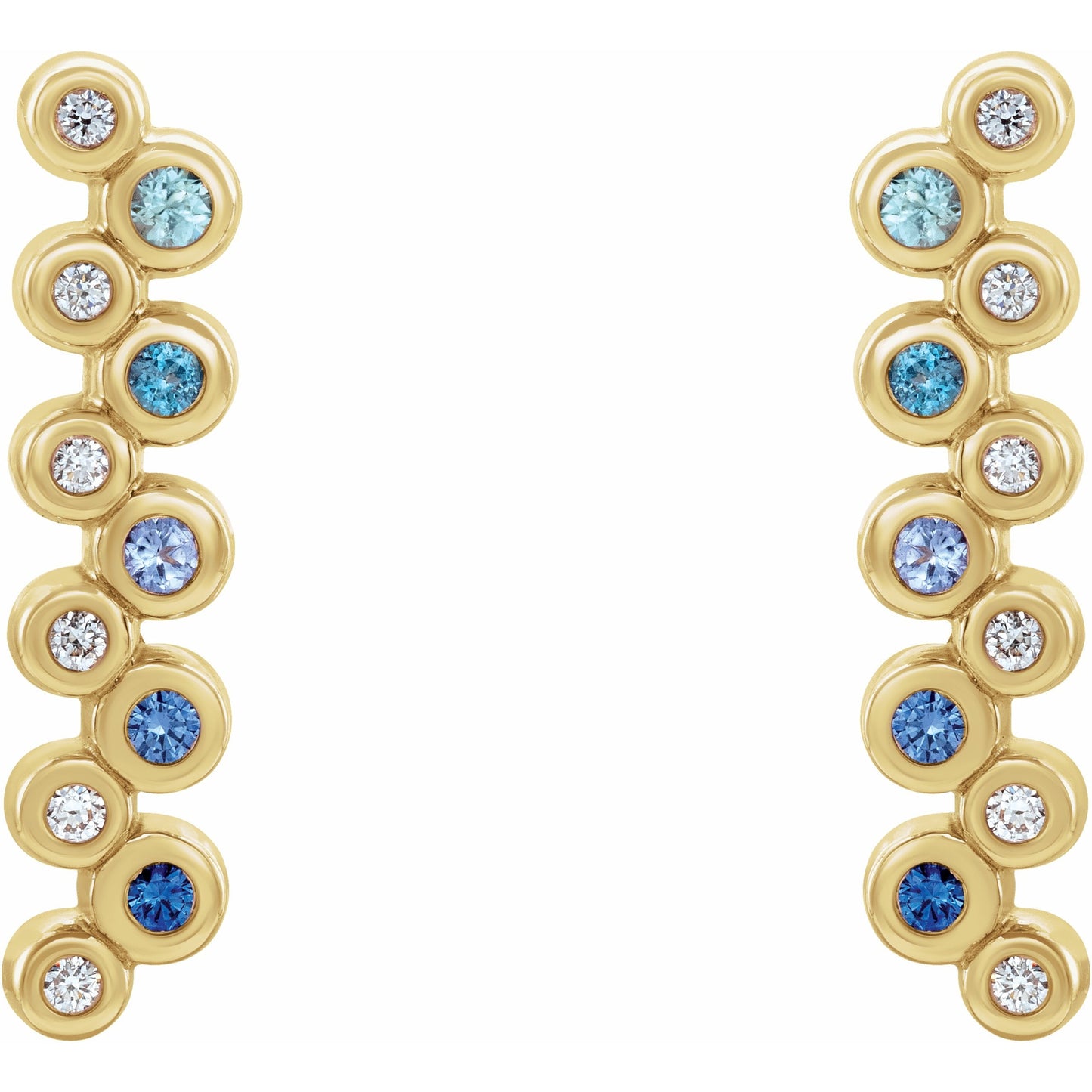 14K Yellow Blue Multi-Gemstone & 1/10 CTW Diamond Bezel-Set Bar Earrings