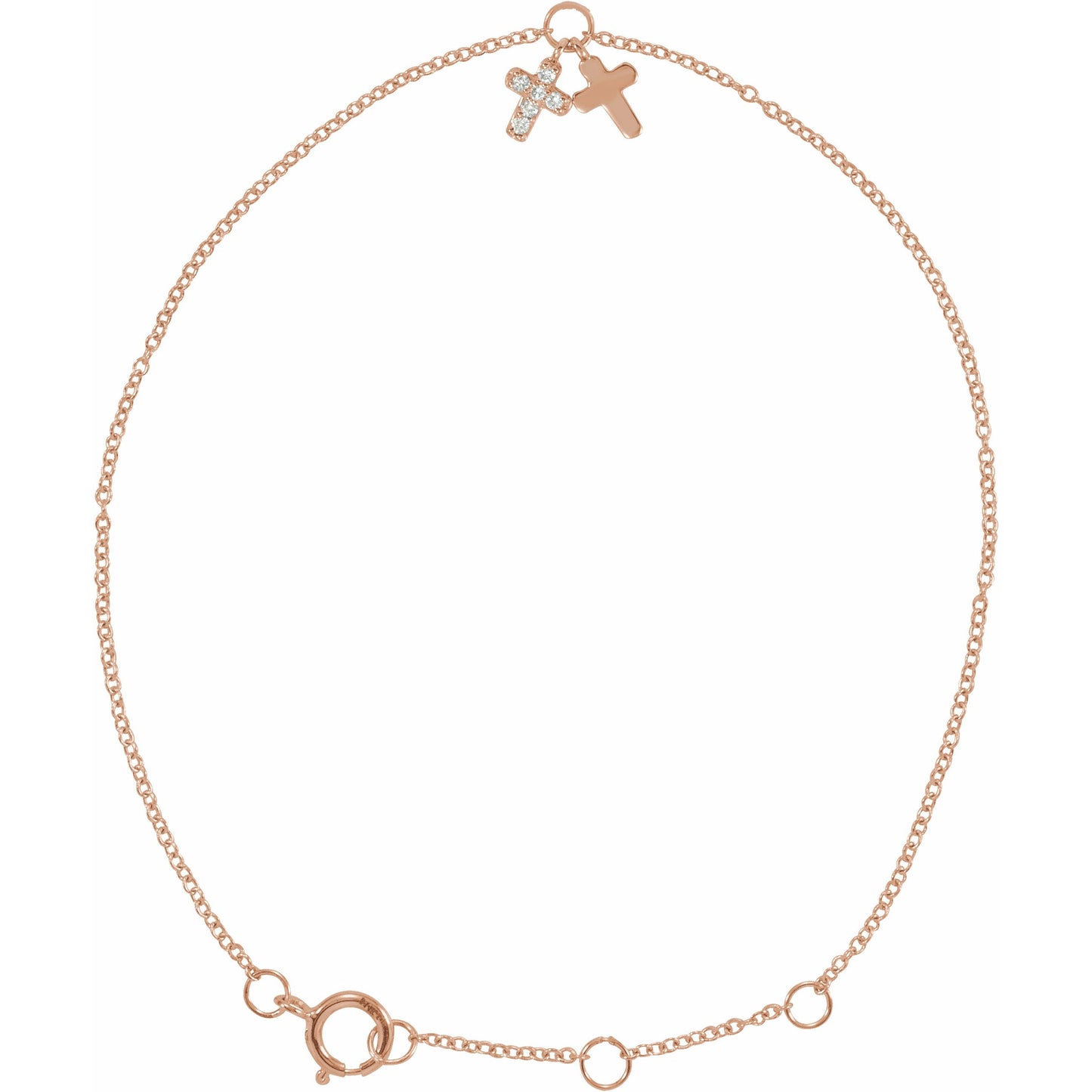 14K Rose .03 CTW Diamond Cross 5-7 Bracelet
