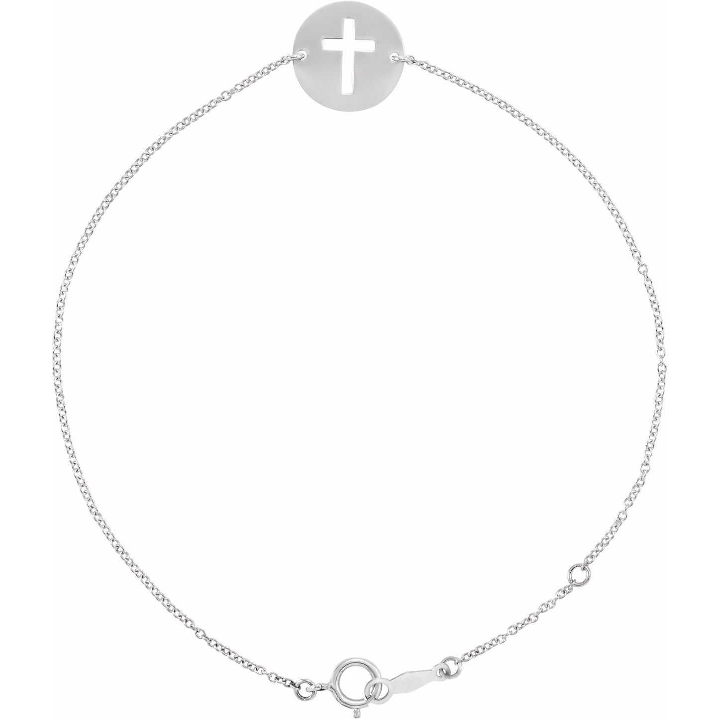14K White Pierced Cross Disc 7-8 Bracelet