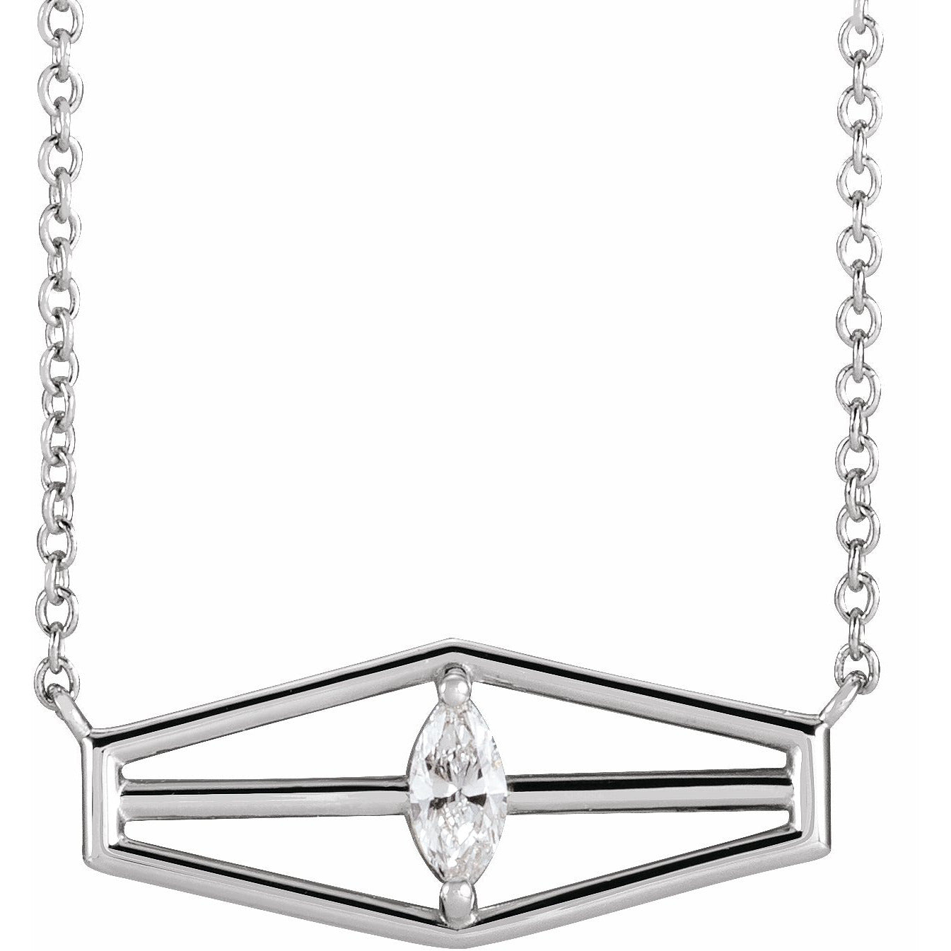 14K White 1/6 CT Diamond Geometric 16 Necklace