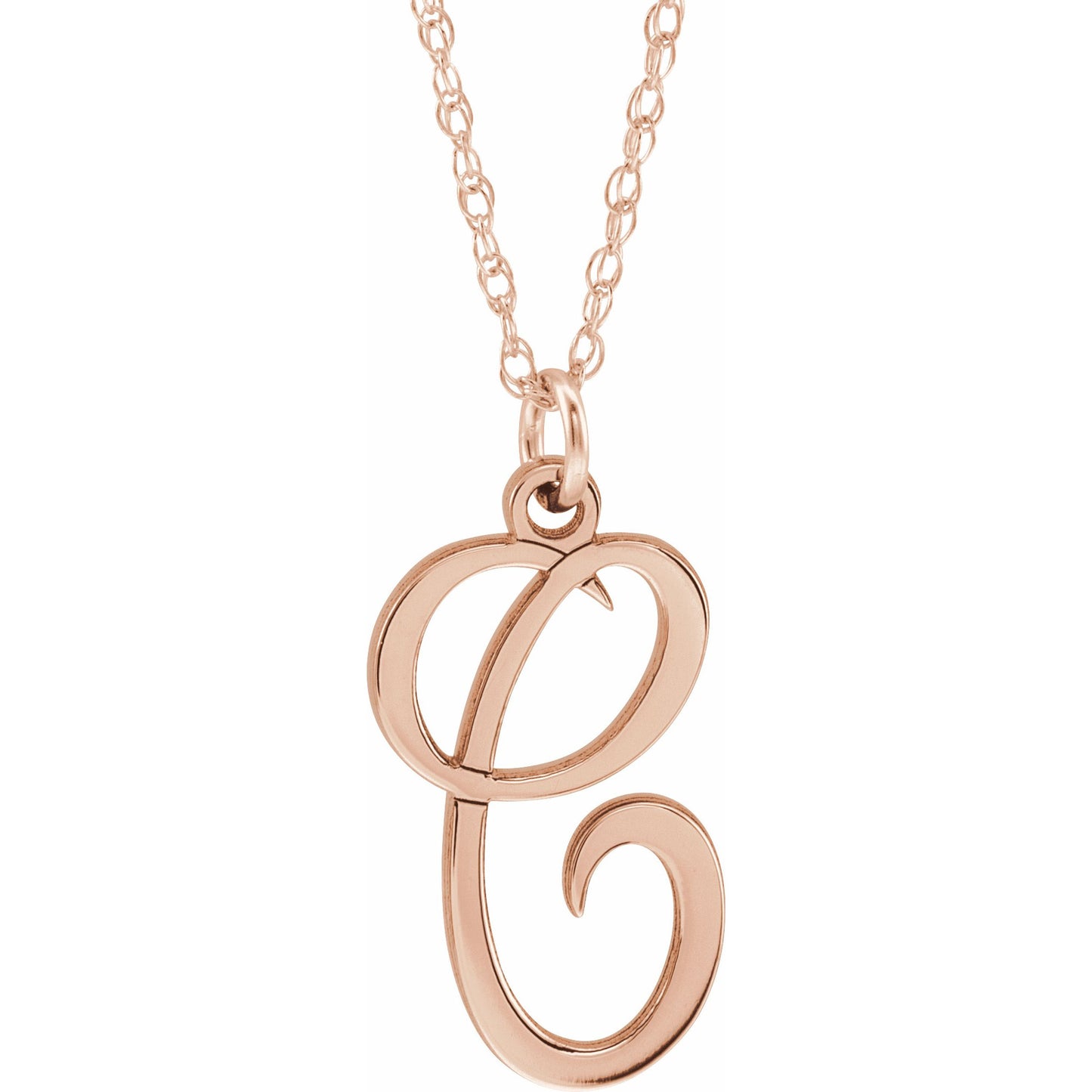 14K Rose Script Initial C 16-18 Necklace