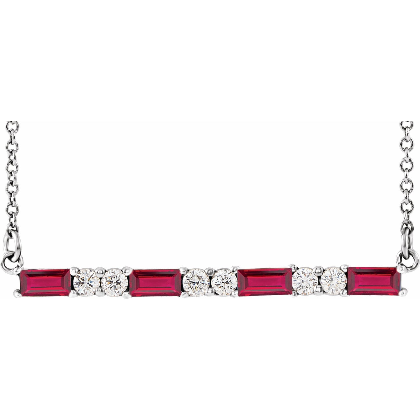 14K White Ruby & 1/5 CTW Diamond Bar 16-18 Necklace