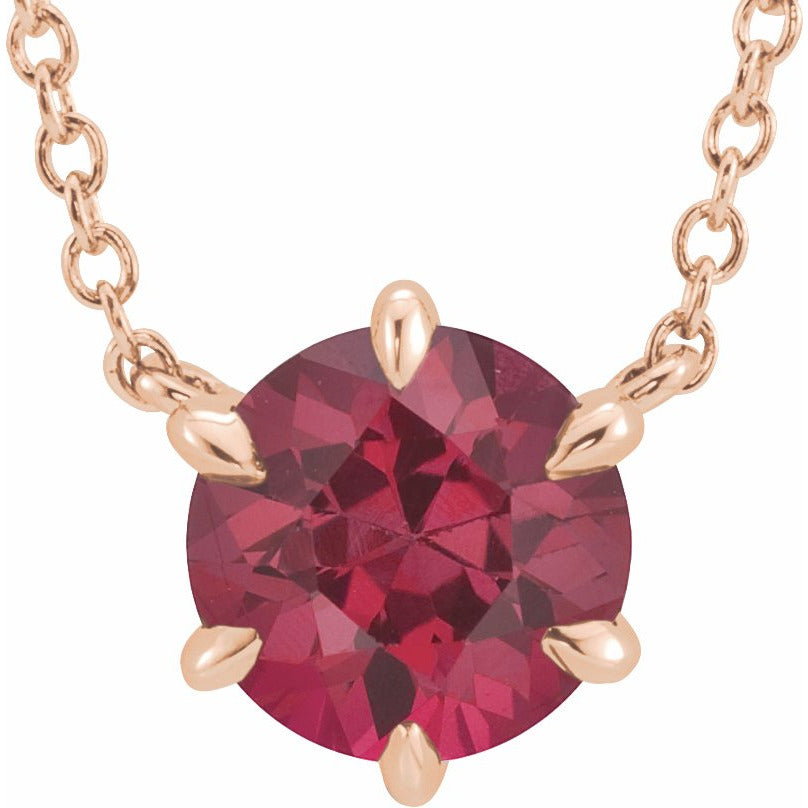 14K Rose Ruby Solitaire 16 Necklace