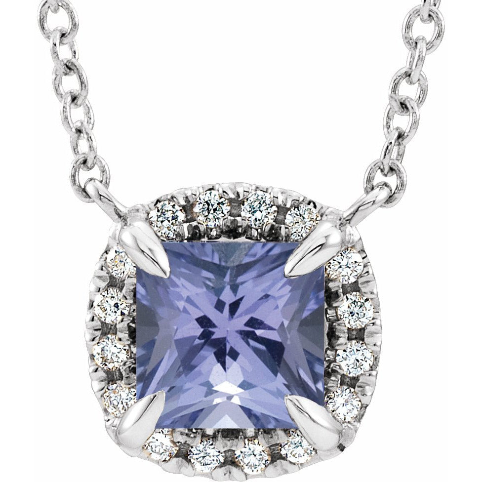 14K White 3x3 mm Square Tanzanite & .05 CTW Diamond 18 Necklace
