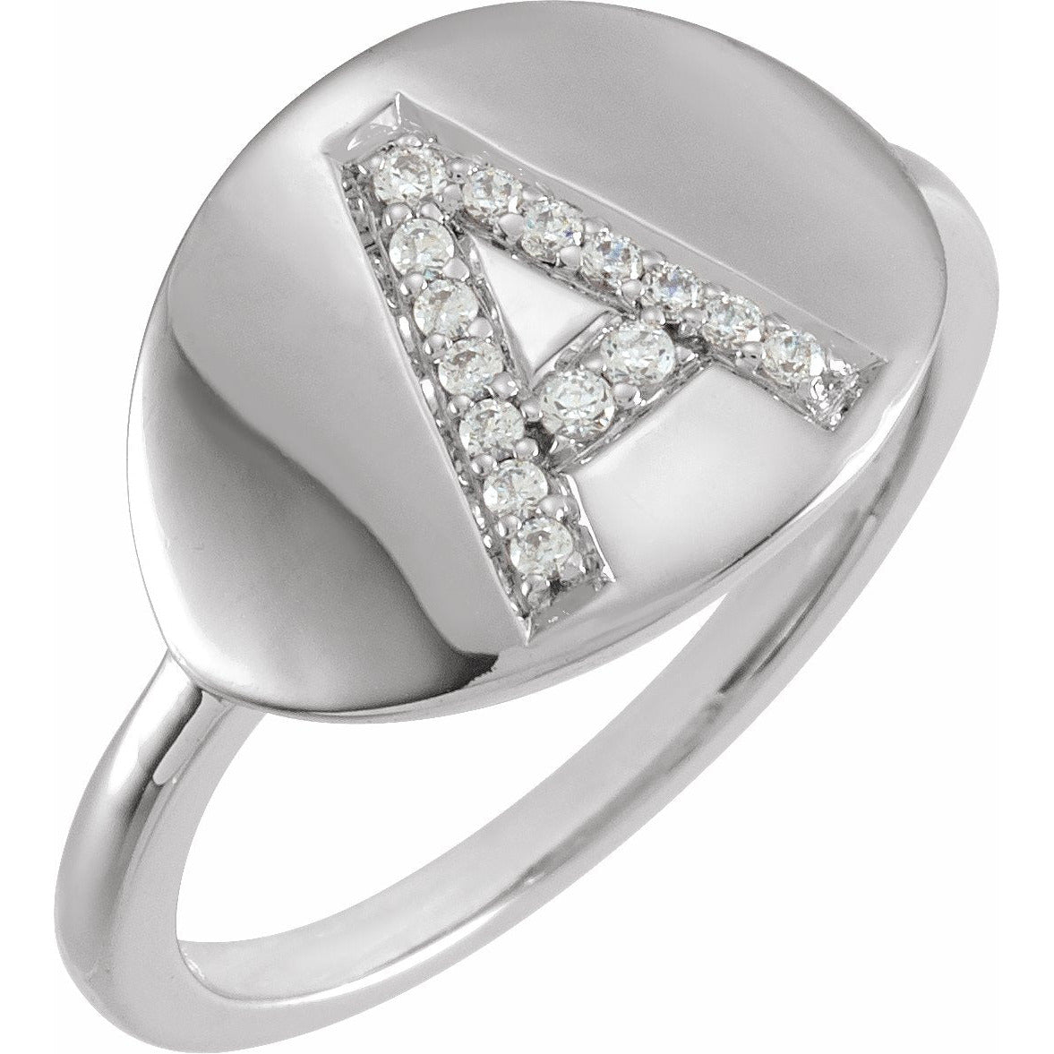 14K White Initial A 1/10 CTW Diamond Ring