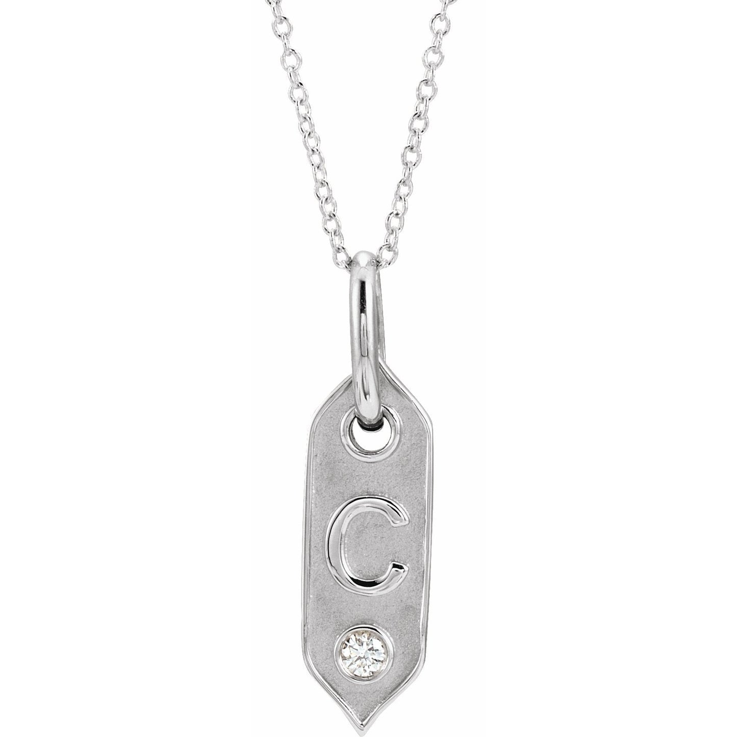 14K White Initial C .05 CT Diamond 16-18 Necklace