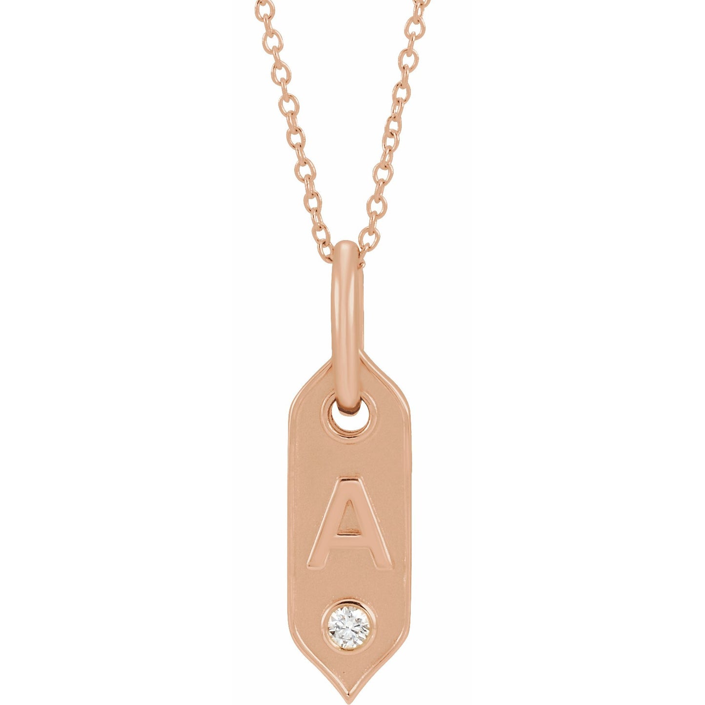 14K Rose Initial A .05 CT Diamond 16-18 Necklace