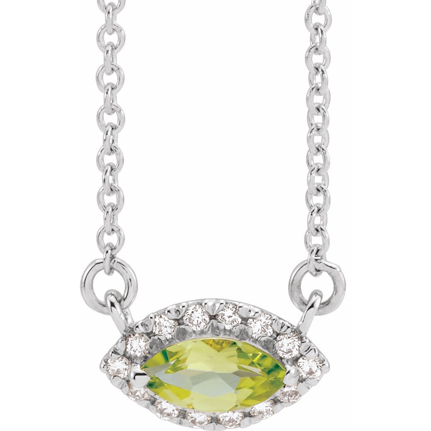 14K White Peridot & .05 CTW Diamond Halo-Style 18 Necklace