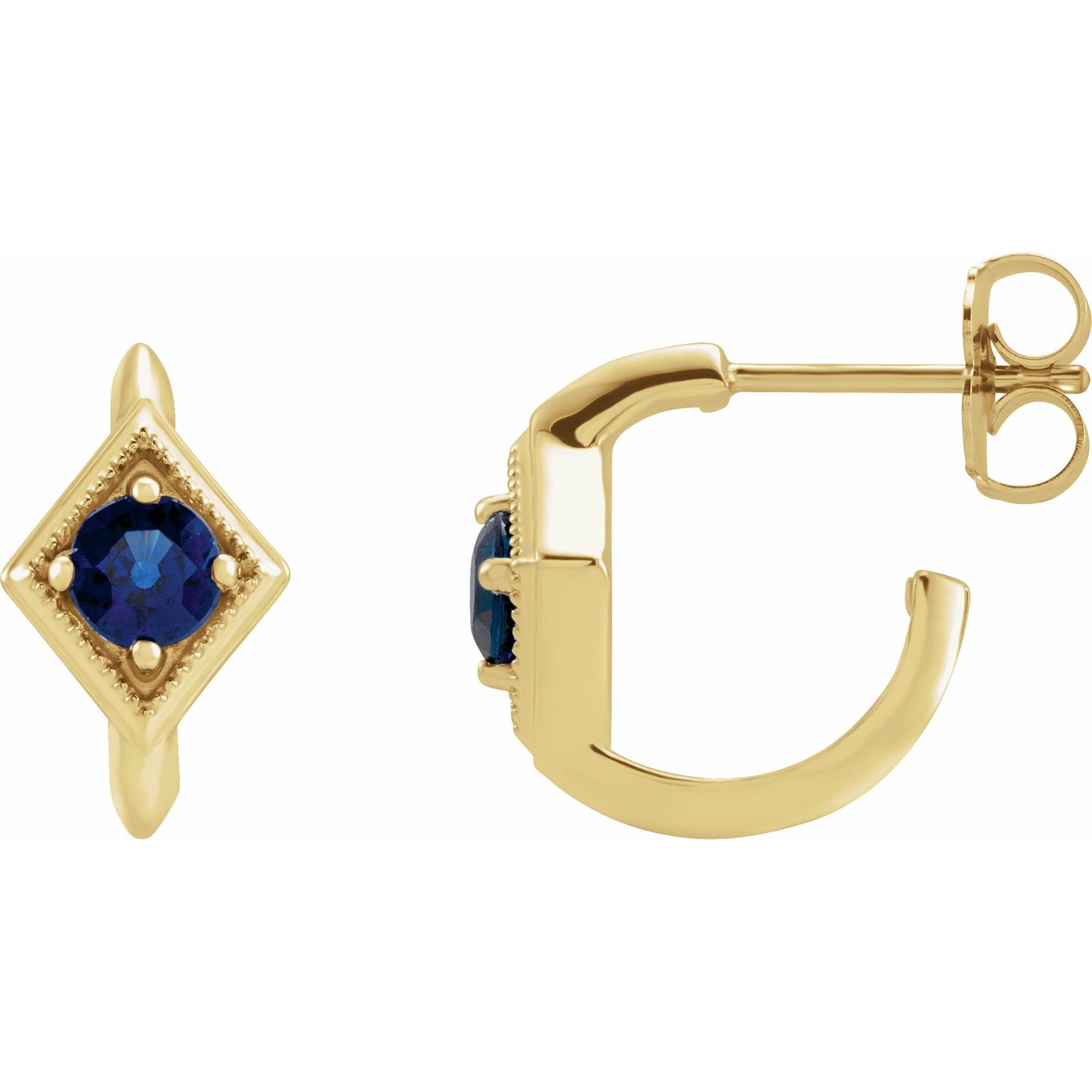 14K Yellow Blue Sapphire Geometric Hoop Earrings
