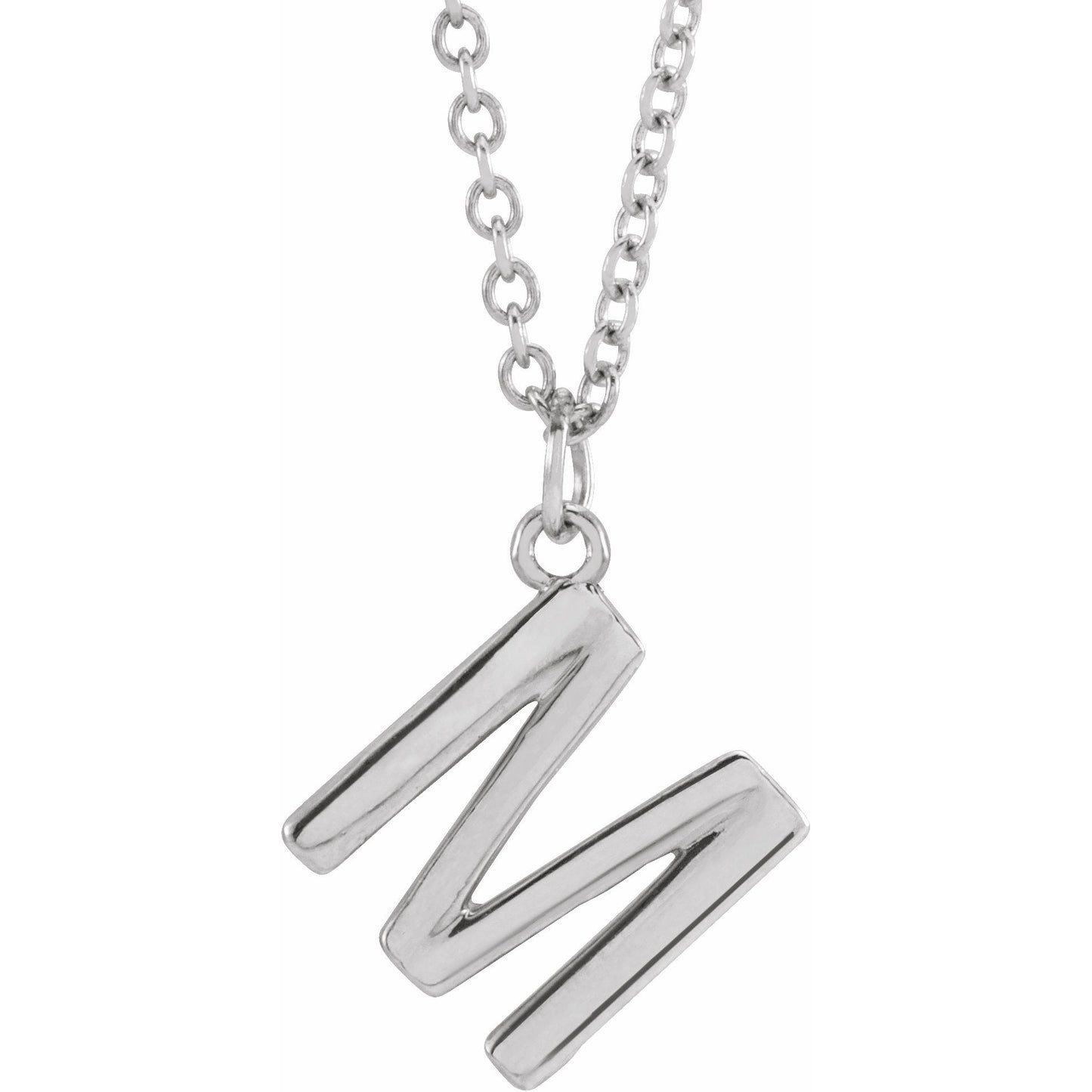 14K White Initial M Dangle 16 Necklace