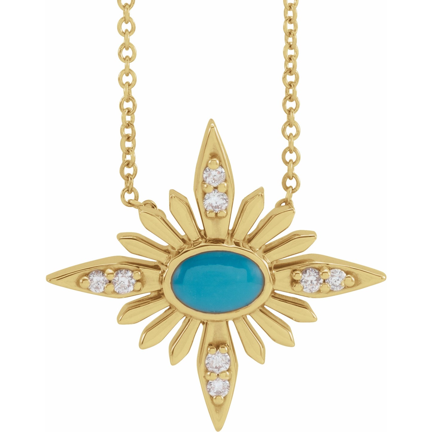 14K Yellow Turquoise & .08 CTW Diamond Celestial 16-18 Necklace