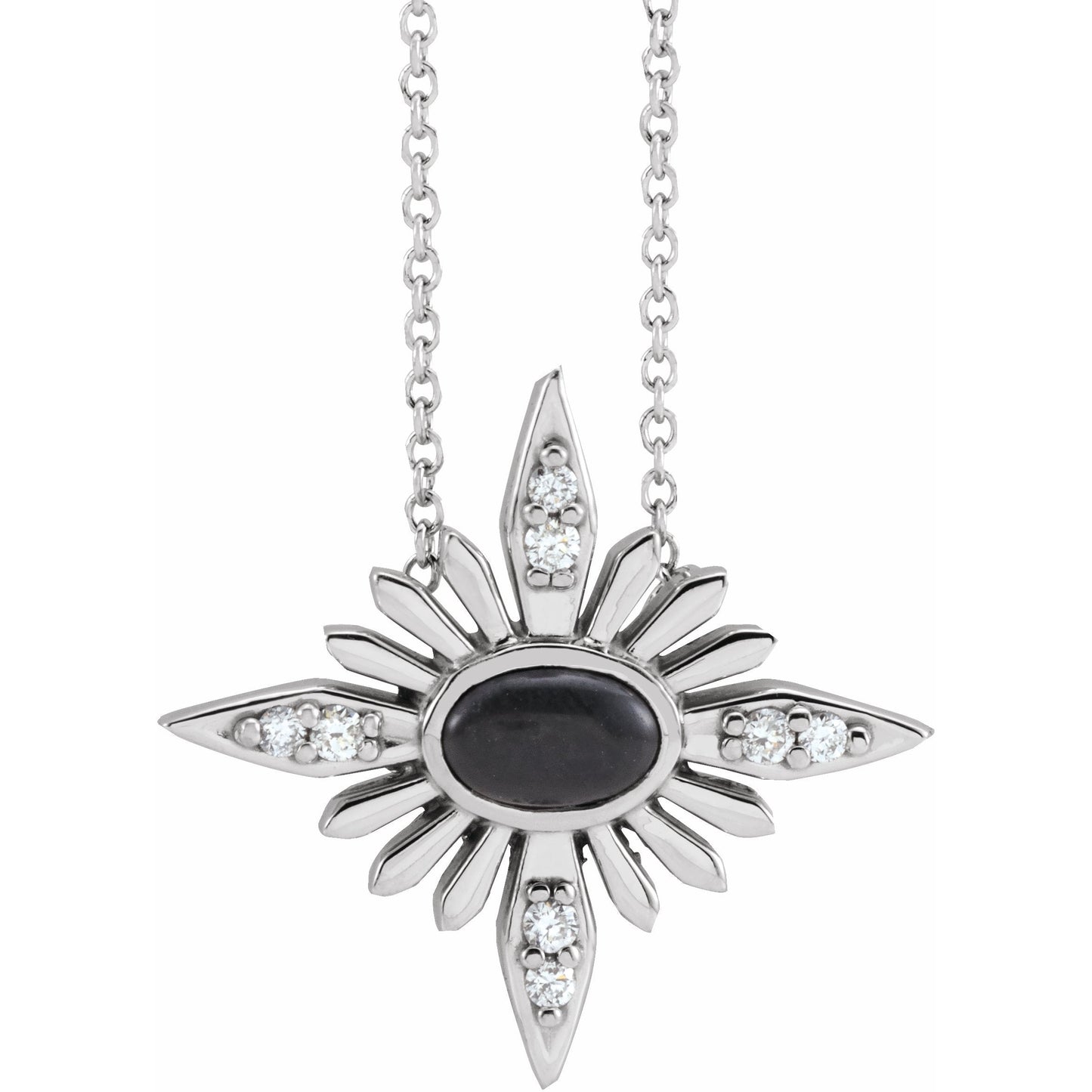 14K White Onyx & .08 CTW Diamond Celestial 16-18 Necklace