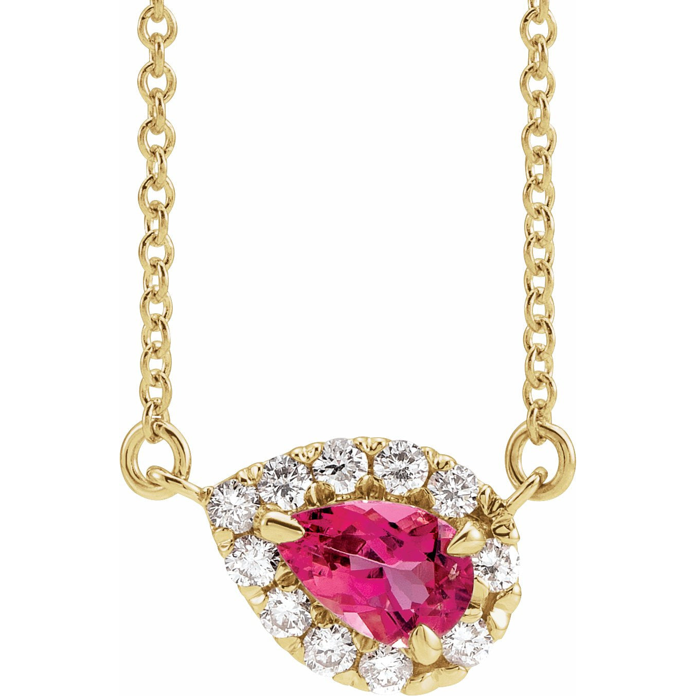 14K Yellow 6x4 mm Pear Pink Tourmaline & 1/6 CTW Diamond 18 Necklace