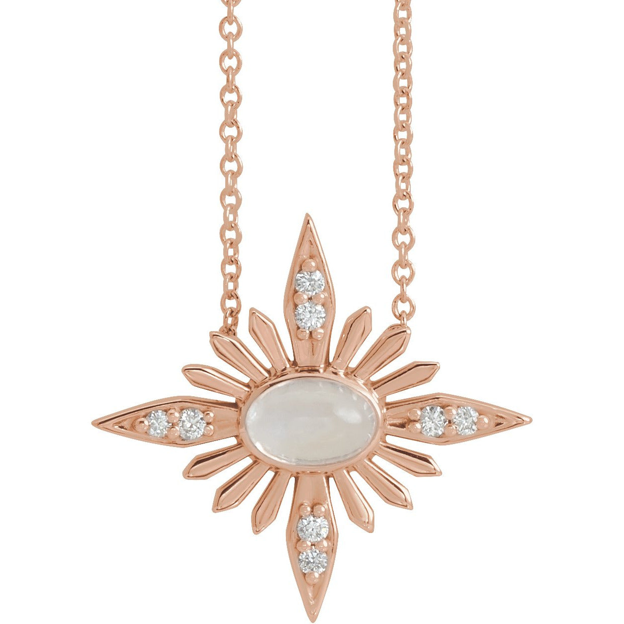 14K Rose Rainbow Moonstone & .08 CTW Diamond Celestial 16-18 Necklace