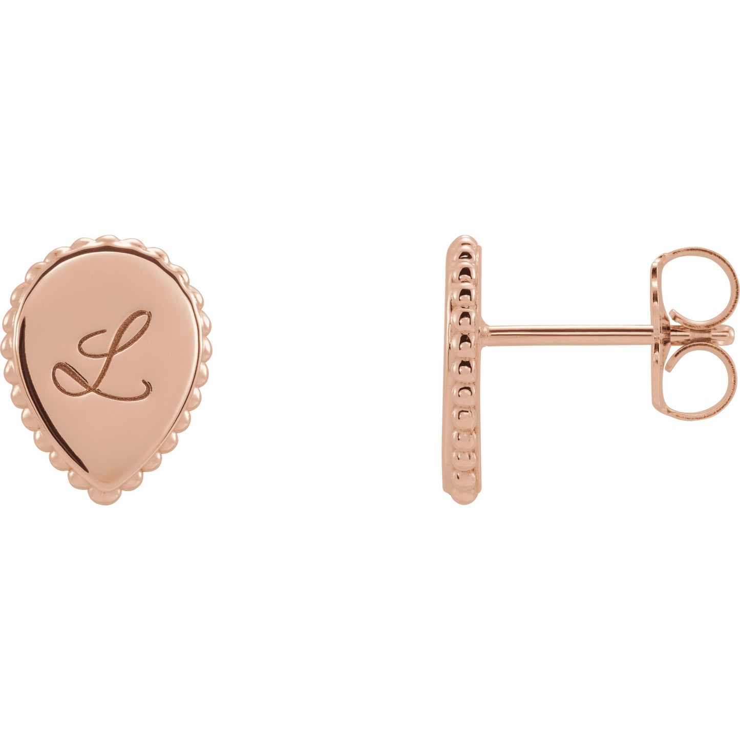 14K Rose Engravable Beaded Earrings