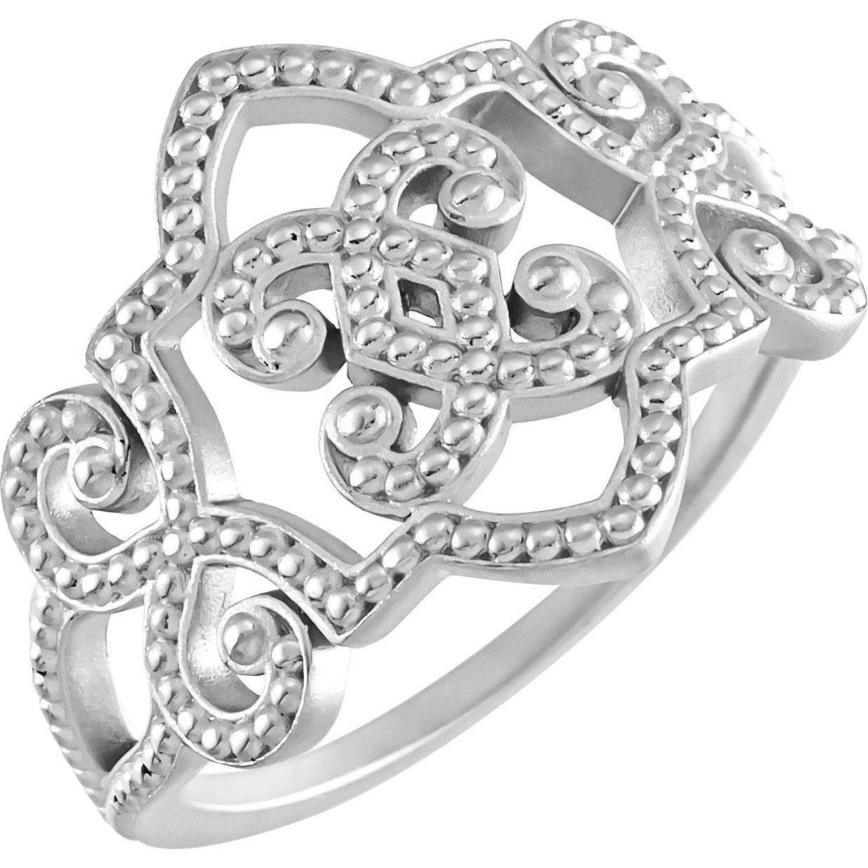 14K White Granulated Ring