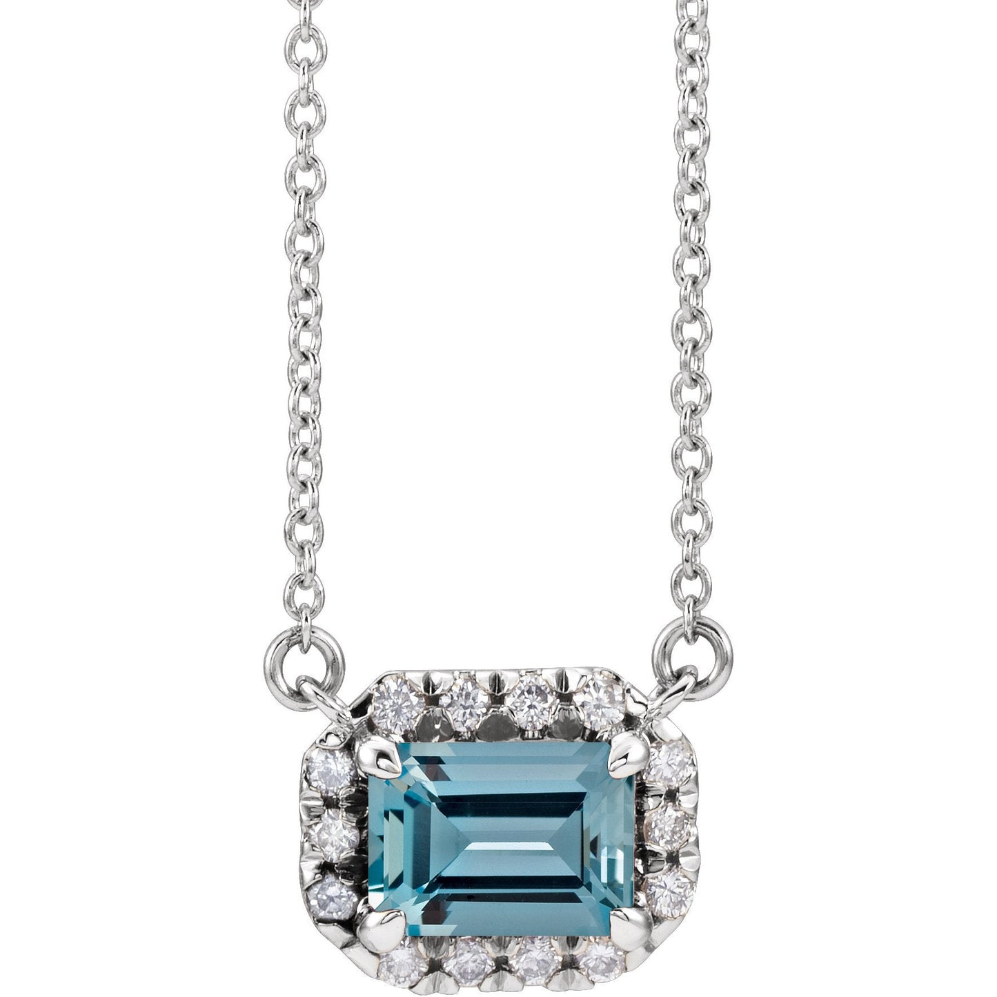 14K White 5x3 mm Emerald Aquamarine & 1/8 CTW Diamond 18 Necklace
