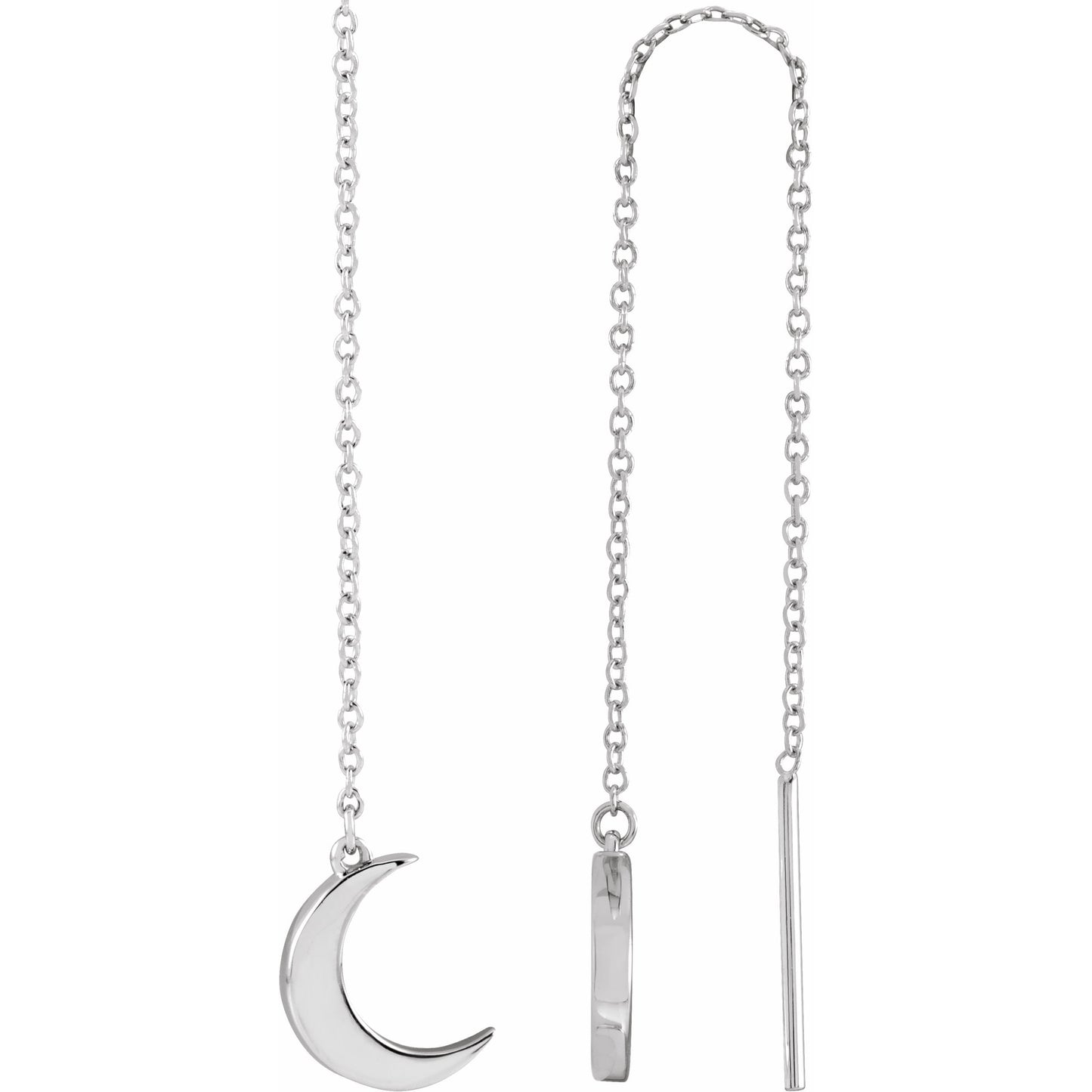 14K White Crescent Chain Earrings