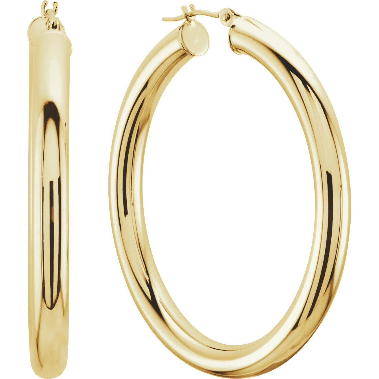 14K Yellow 30 mm Tube Hoop Earrings