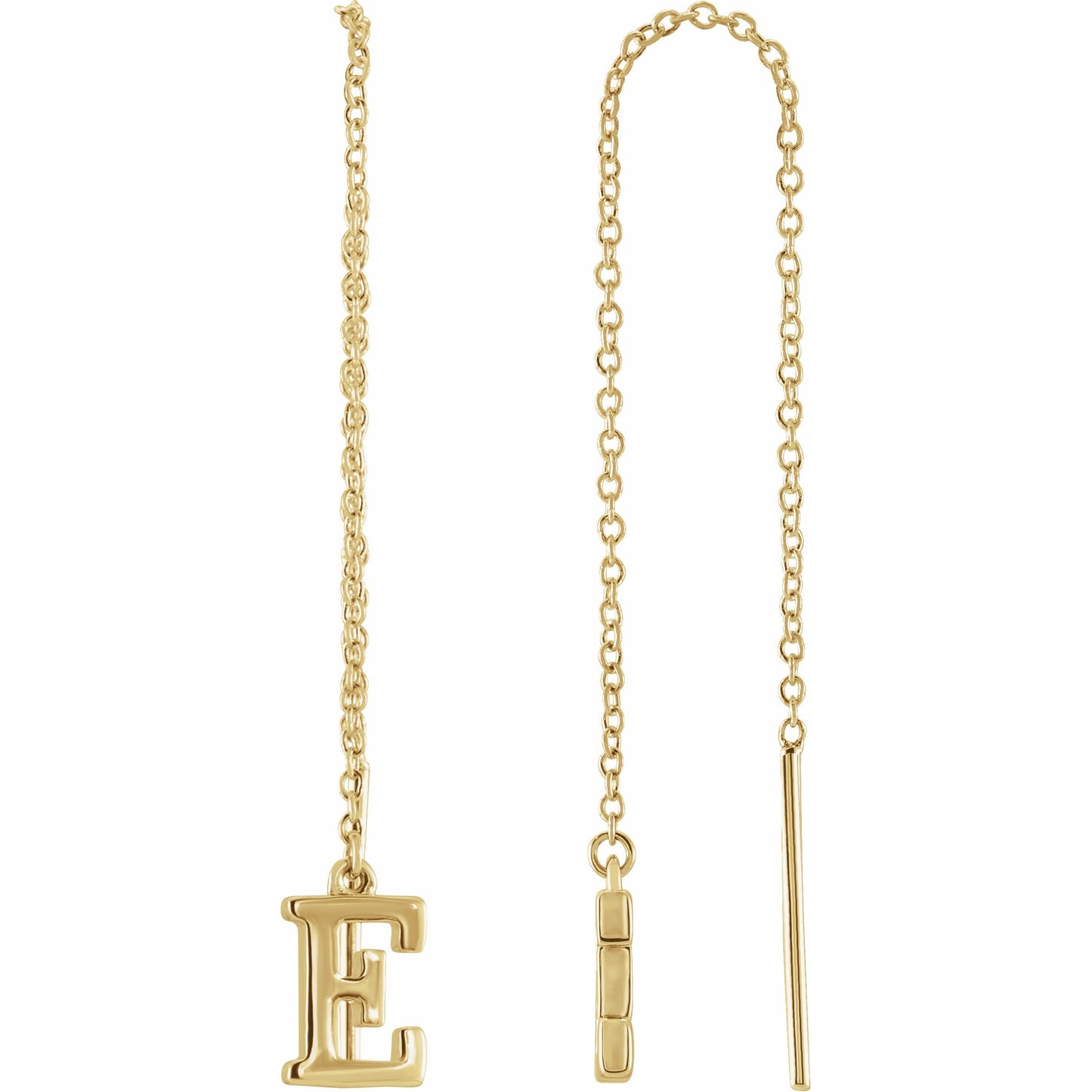 14K Yellow Single Initial E Chain Earring