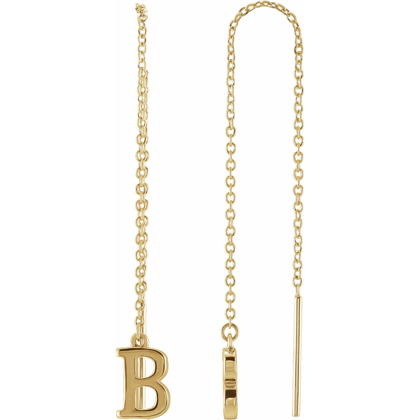 14K Yellow Single Initial B Chain Earring