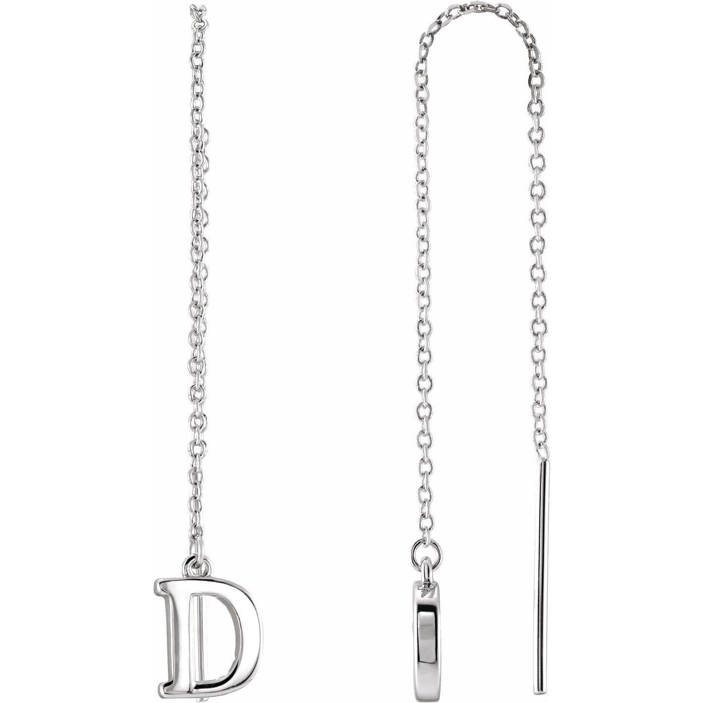 14K White Single Initial D Chain Earring