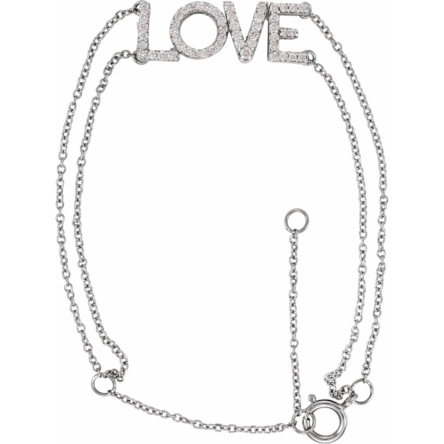 14K White 1/4 Diamond Love 5-7 Bracelet
