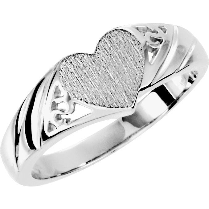 14K White 9x8 mm Heart Signet Ring