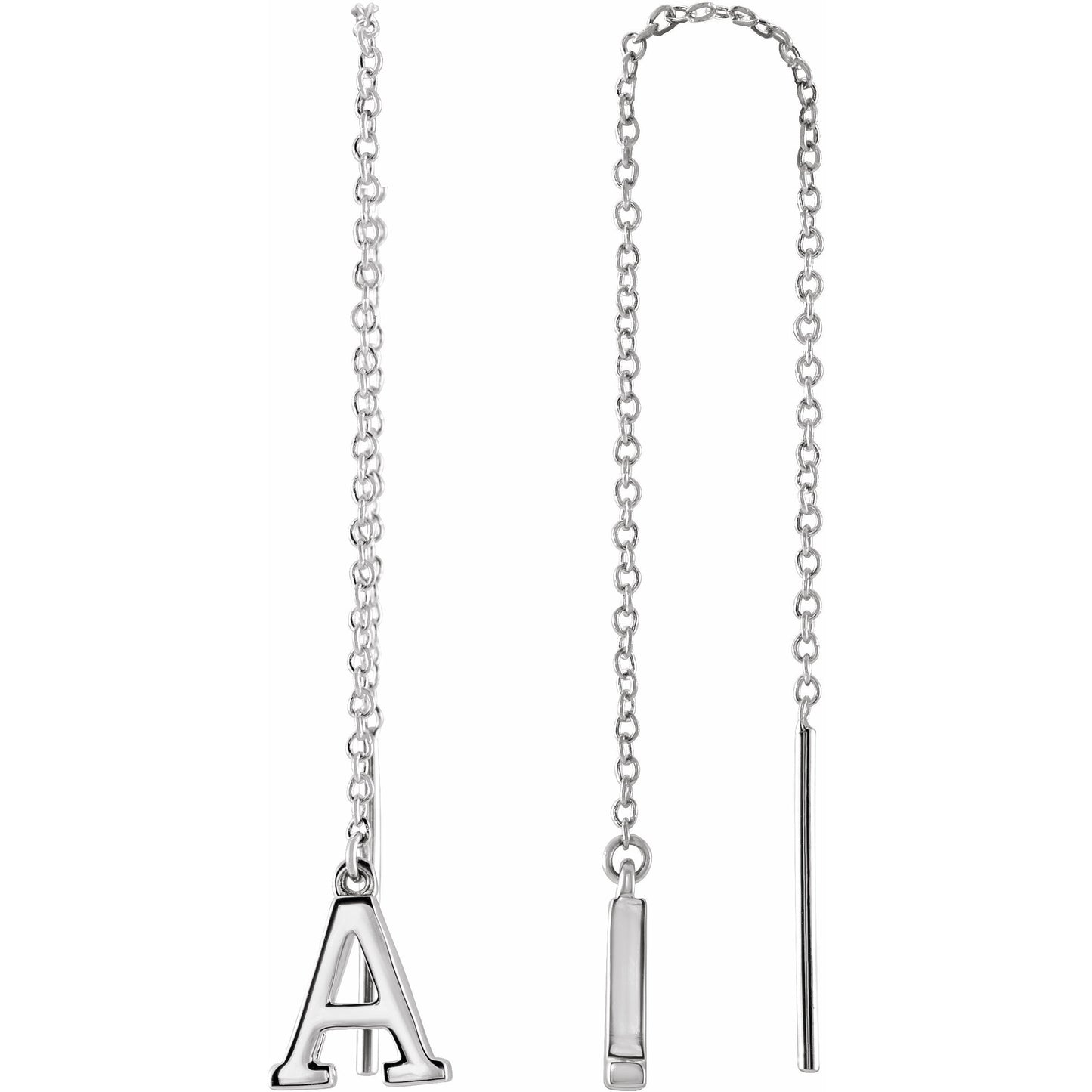 14K White Single Initial A Chain Earring
