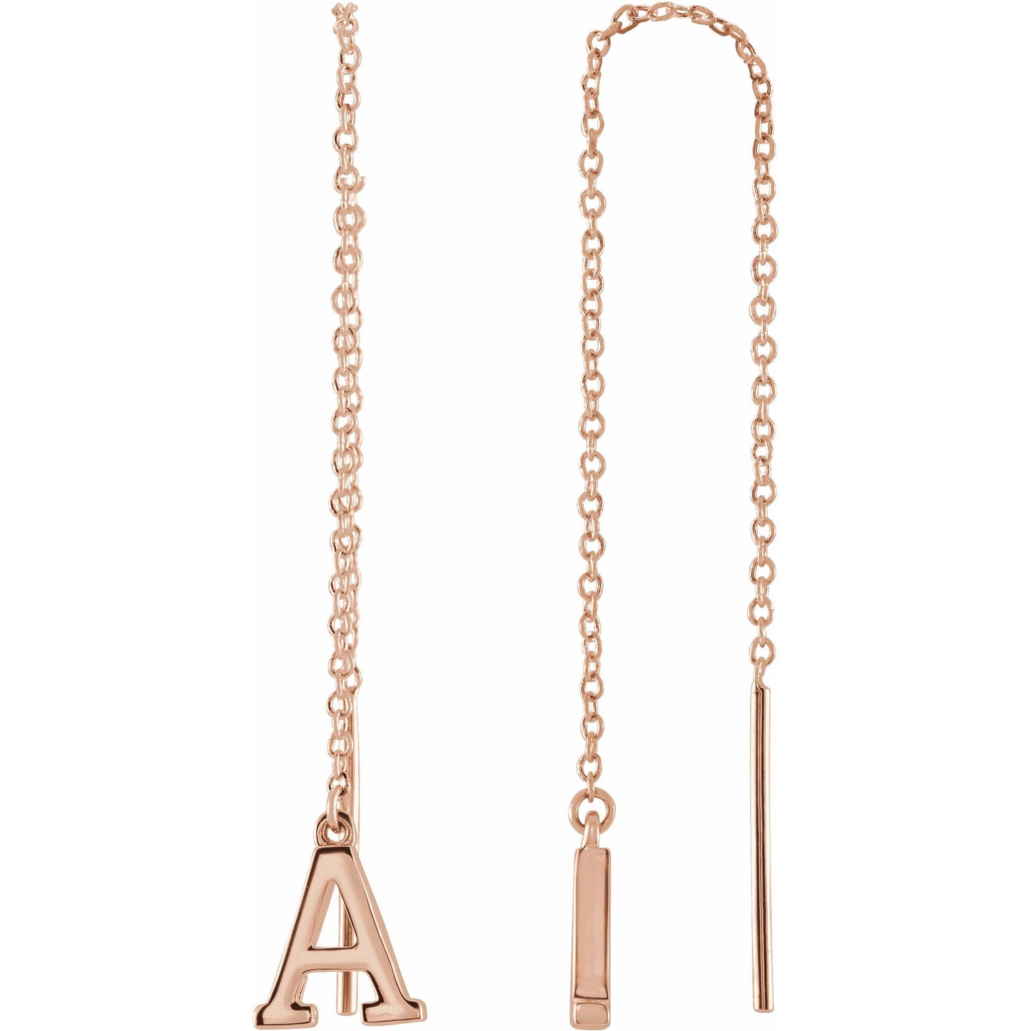14K Rose Single Initial A Chain Earring